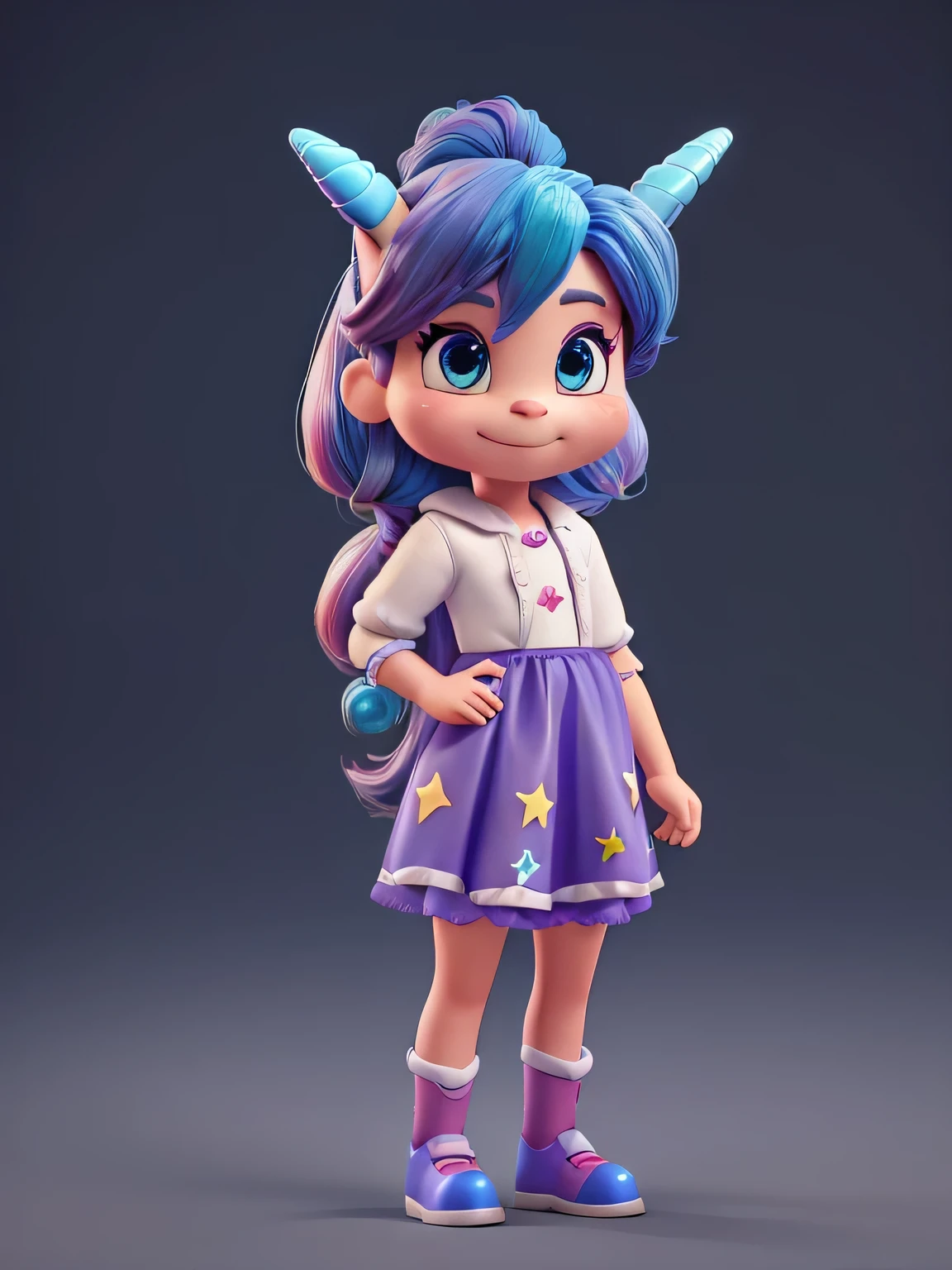 cartoon unicorn with blue hair and a black horn, (((wearing chignon))) unicorn, white unicorn, unicorn from the tusk movie, blue unicorn, a unicorn, 3 d cavalo pet shop, unicorns, unicorn horn, bonitinho digital art, bonitinho 3 d render, bonitinho cartoon character, Chibi, bonitinho character, personagem toonix, anthropomorphic mare, my little Pony, bonitinho (((movimento)))