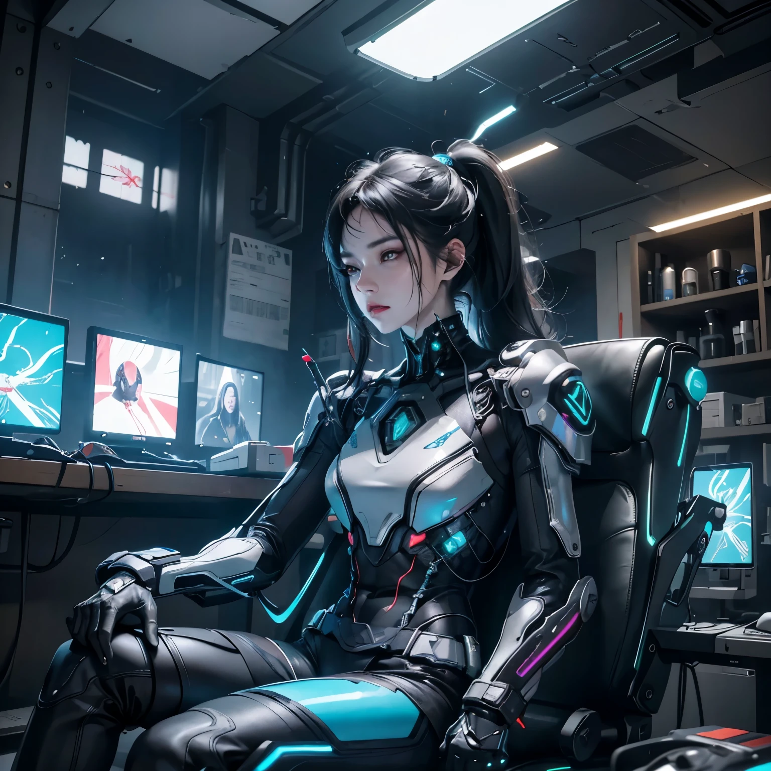 (State-of-the-art electronic injection center:1.3), Highly-detailed, Realistic, photorealistic, Futuristic scene, Cyberpunk setting, post-processed, HDR, Ray tracing, NVIDIA RTX, Hyper-Resolution, Unreal Engine, sub-surface scattering, PBR Texturing, Anisotropy Filtering, Depth of Fields, Maximum clarity and sharpness, thirds rule, 8K RAW, Luminescent particles,

In the dimly lit electronic injection center, the neon lights flickered, casting an otherworldly glow on the sleek, metallic surfaces. The air was