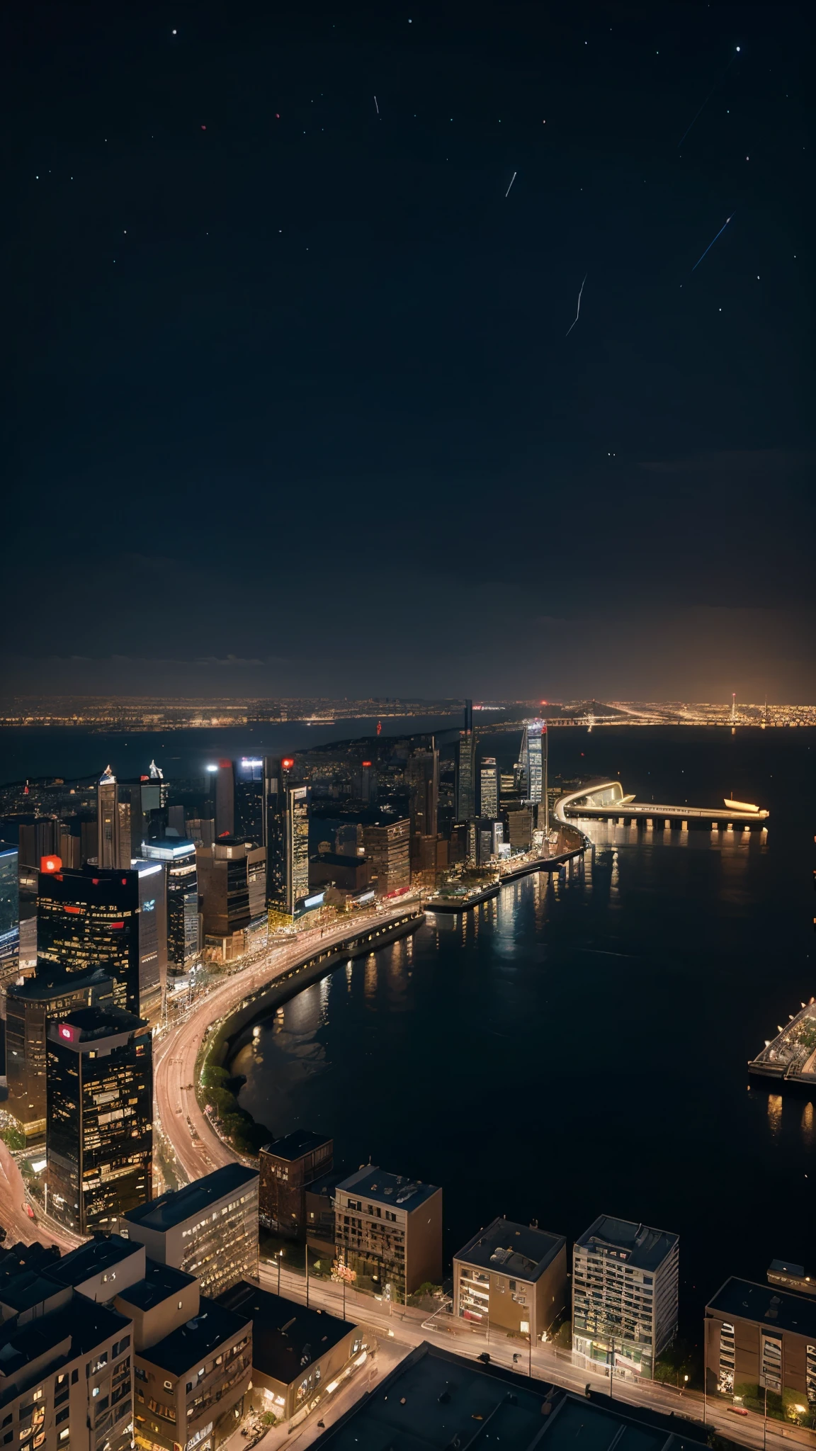 there is a painting of a living room with a view of the city, pixel art by Patrick Ching, pixiv contest winner, pixel art, night scenery, beautiful detailed pixel art, overlooking a modern city, beautiful cityscape, kilian eng and thomas kinkade, night cityscape, dan mumford and thomas kinkade, stunning view, stunning vista, dreamy night