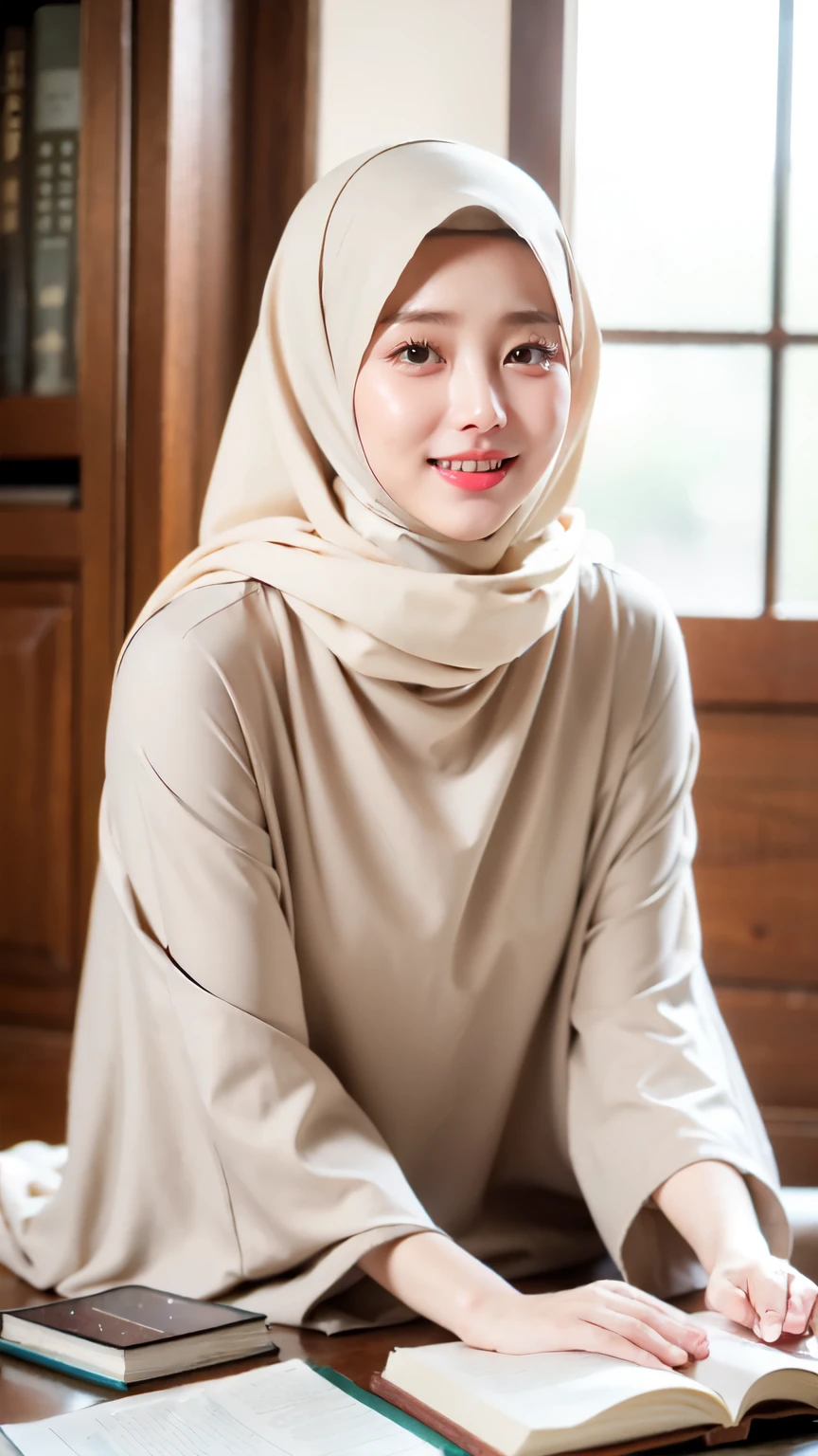 ((Best quality, 8k, Masterpiece :1.37)), (wear hijab girls), girls wear hijab, (girls wearing hijab moslem), beautiful face, face bukkake, 18 years old girls, position: face down looking at the book, ((sitting reading a book, lips smiling)), face down looking at the book, ultra detailed face, ultra detailed body, slim body, lips smile, Beautiful detailed eyes, eyes korean, detailed nose, Natural Lip, ((Lips Smile)), face smile, Wear hijab moslem, fancy jubba thobbe, (photo full body), view of the room house, Slim Body, body erotic