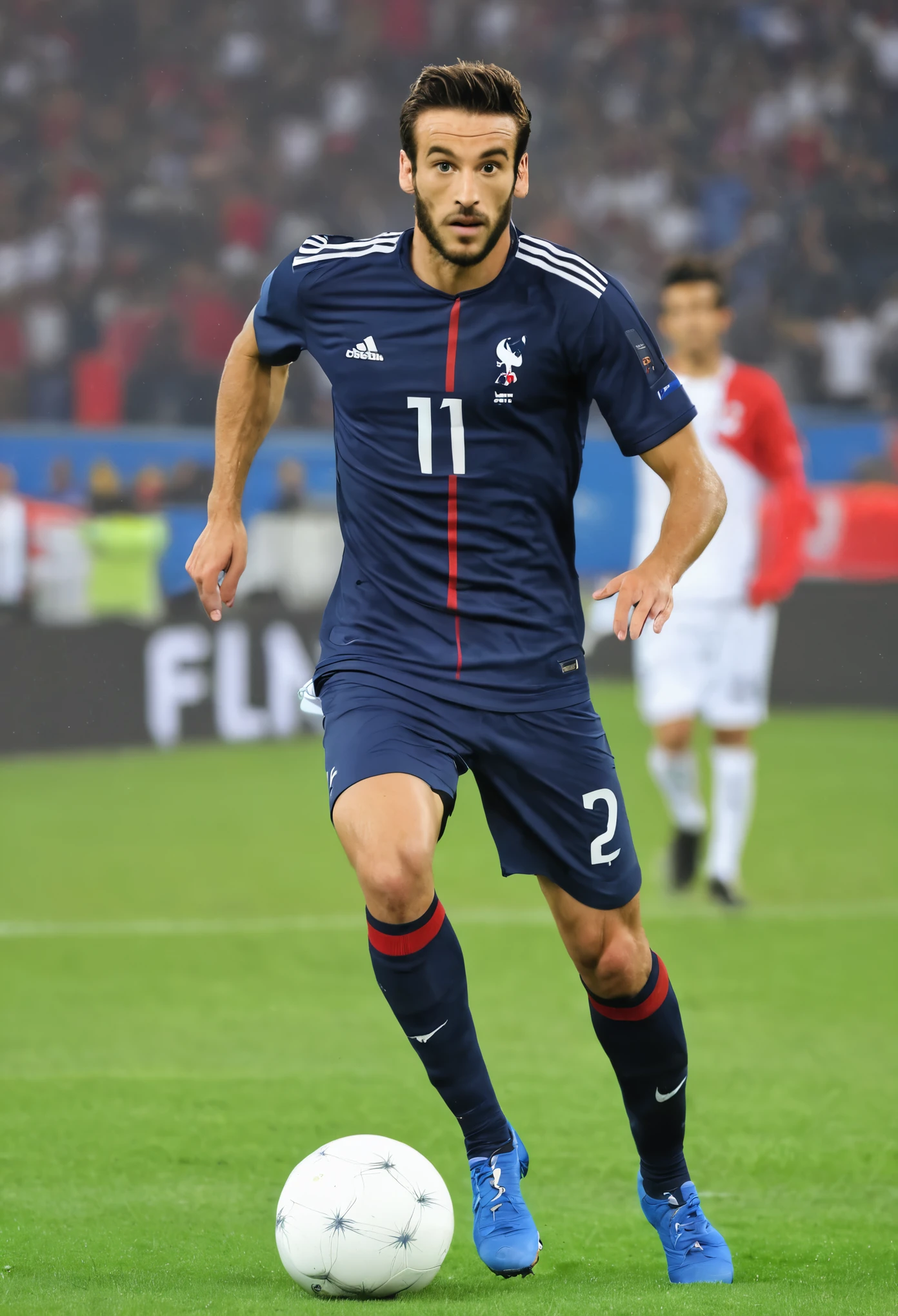 dark blue france shirt with white and red details