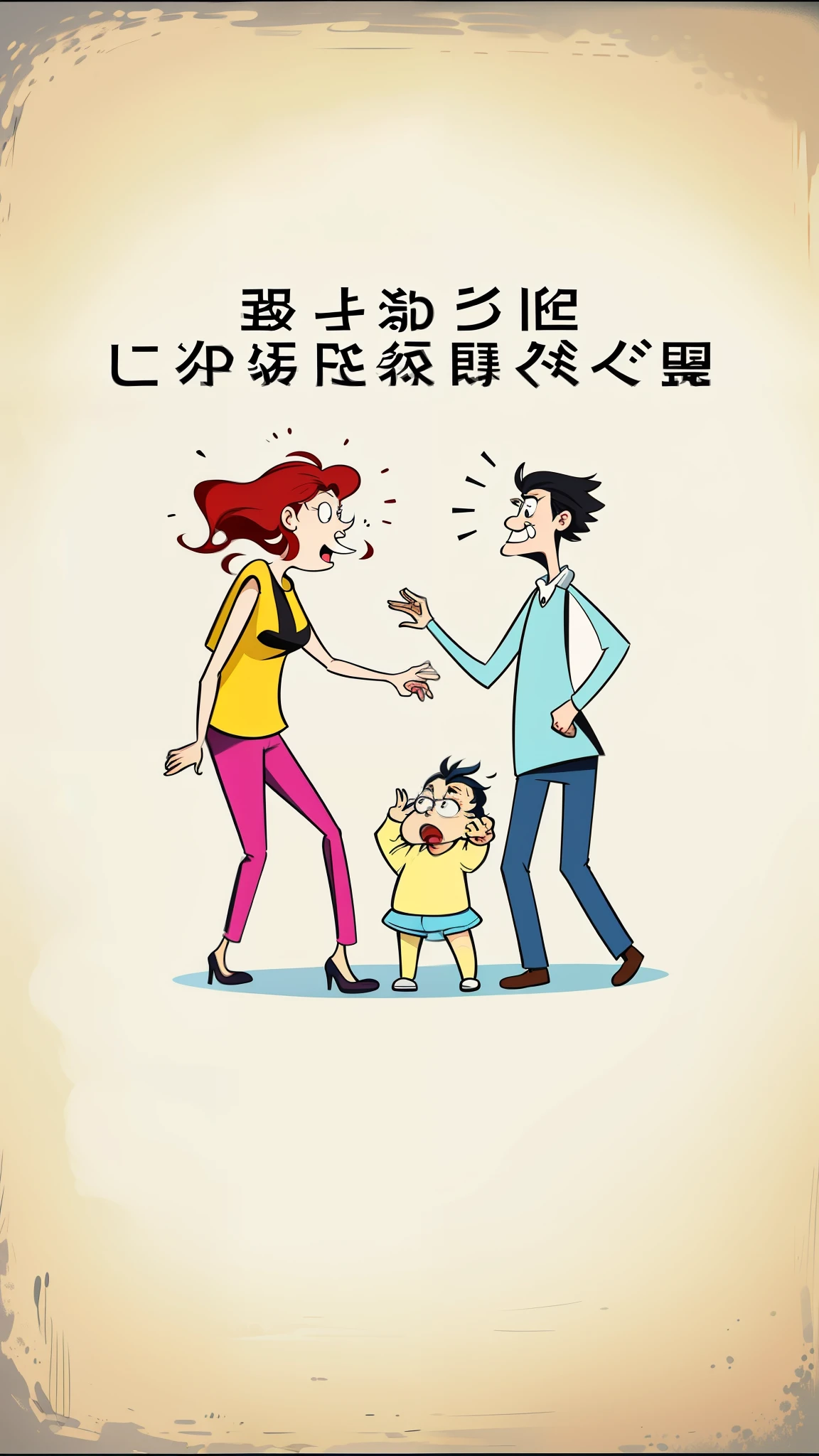 cartoon of a woman and a man debate over a baby, funny illustration, husband wife and son, humorous illustration, scold, illustration!, Cartoon image, cartoon illustration, Hand drawn cartoon, debate, funny cartoon, funny artwork, author:Olshi Drozdyk, cartoon art, fine illustration, Unstable temper, emotion, children cartoon, nothing to say