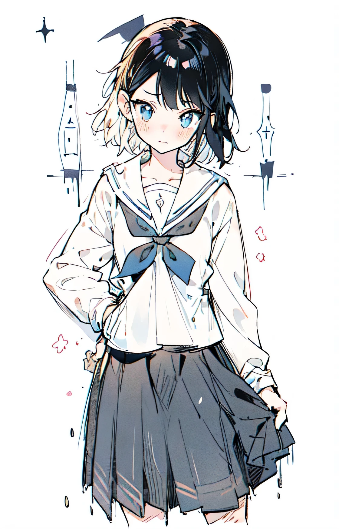 anime girl in a sailor outfit with a bow tie and a skirt, black and white manga style, anime visual of a cute girl, shoujo manga character design, beautiful anime high school girl, young anime girl, sui ishida art manga, yandere. tall, anime full body illustration, gapmoe yandere, an anime girl, black and white manga page