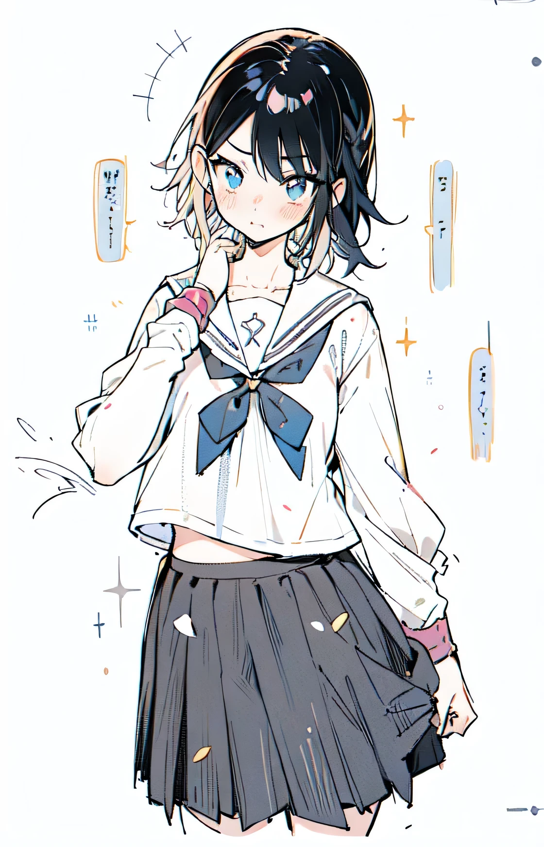 anime girl in a sailor outfit with a bow tie and a skirt, black and white manga style, anime visual of a cute girl, shoujo manga character design, beautiful anime high school girl, young anime girl, sui ishida art manga, yandere. tall, anime full body illustration, gapmoe yandere, an anime girl, black and white manga page