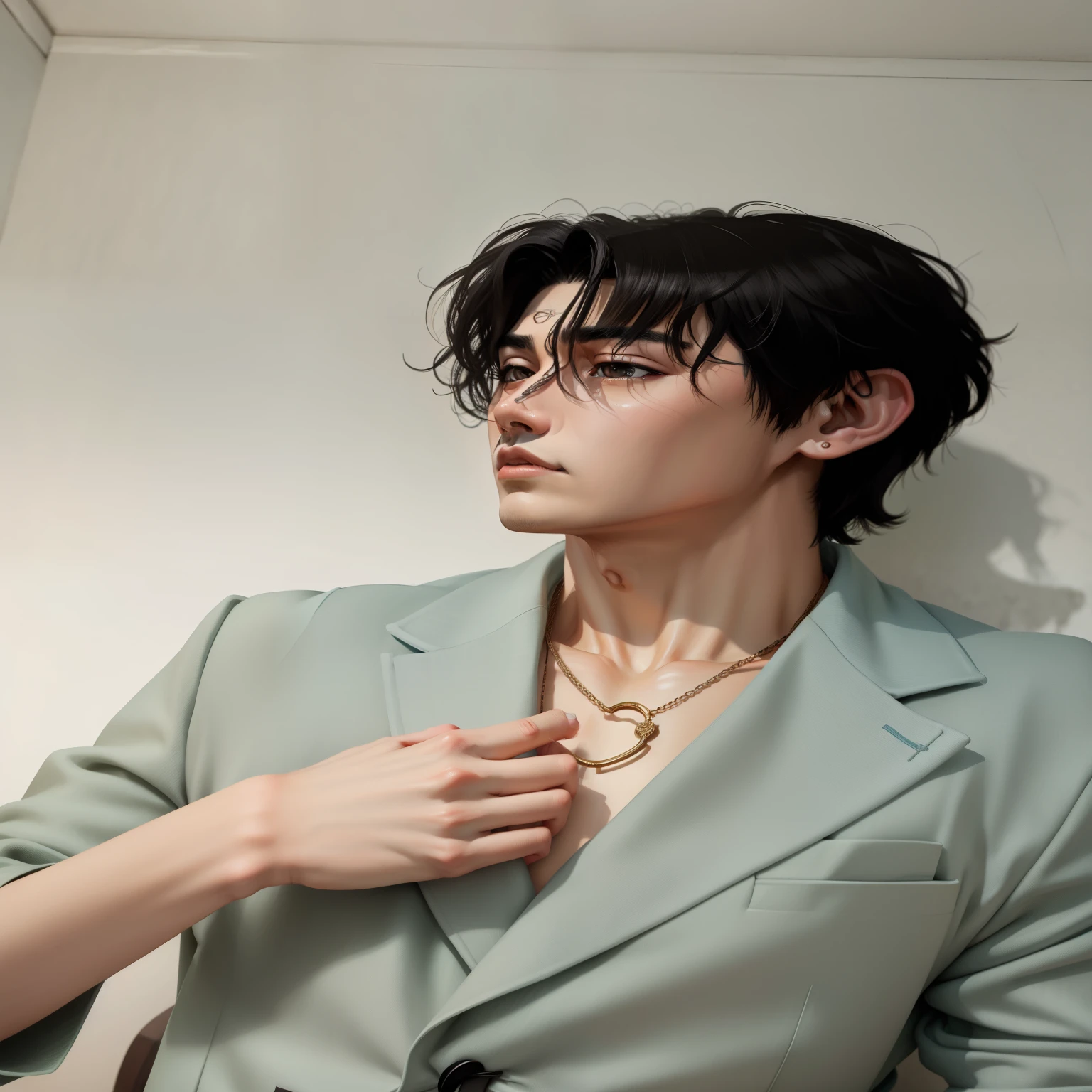 Hombre arafed con traje ajustando su corbata con un anillo de madera, jinyoung shin, inspirado por Zhang Han, cai xukun, hsiao-ron, kim doyoung, kousuke oono, hyung tae, pintar ulzzang, Jung Jaehyun, yanjun chengt, seson yoon, style of kentaro miura!!!!, brillante por la lluvia