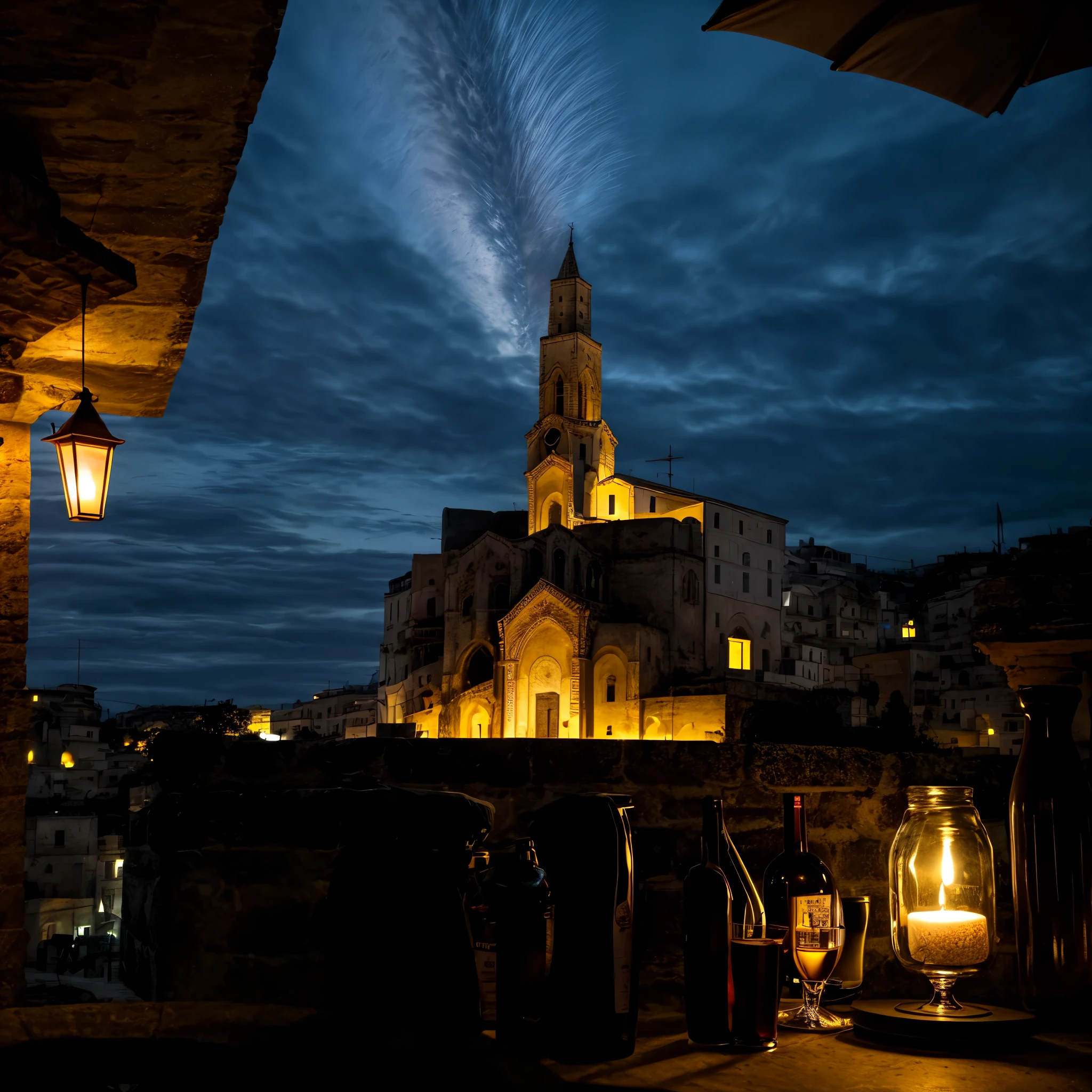 (An intricate minitown Matera landscape trapped in a jar with cap), atmospheric oliva lighting, on a white desk, 4k UHD, light vibes, hyper detailed, vibrant colours clear sky background, epic composition, octane render, sharp focus, high resolution isometric, closeup view. Perfect Matera's Cathedral