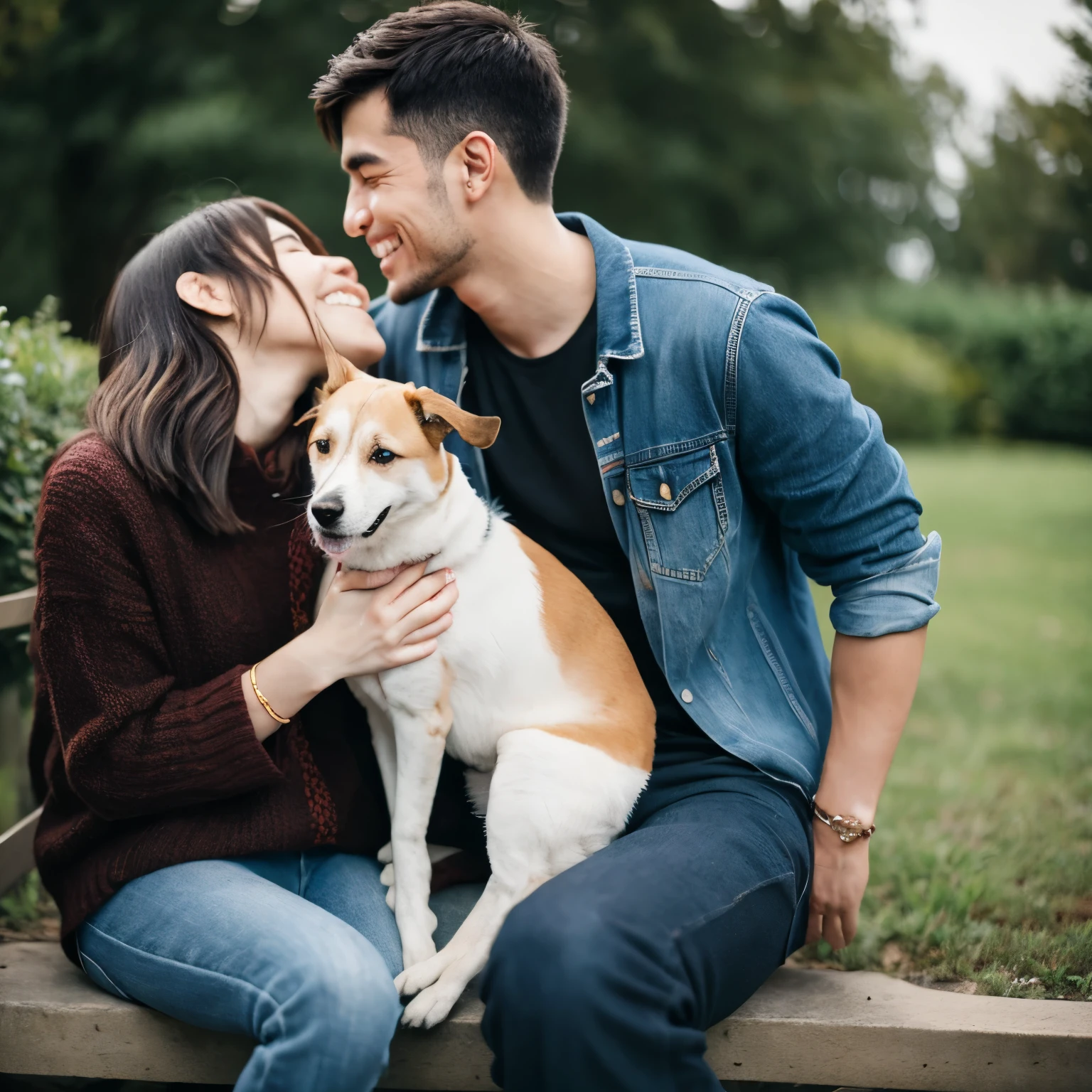 A man thats kissing his dogs ass