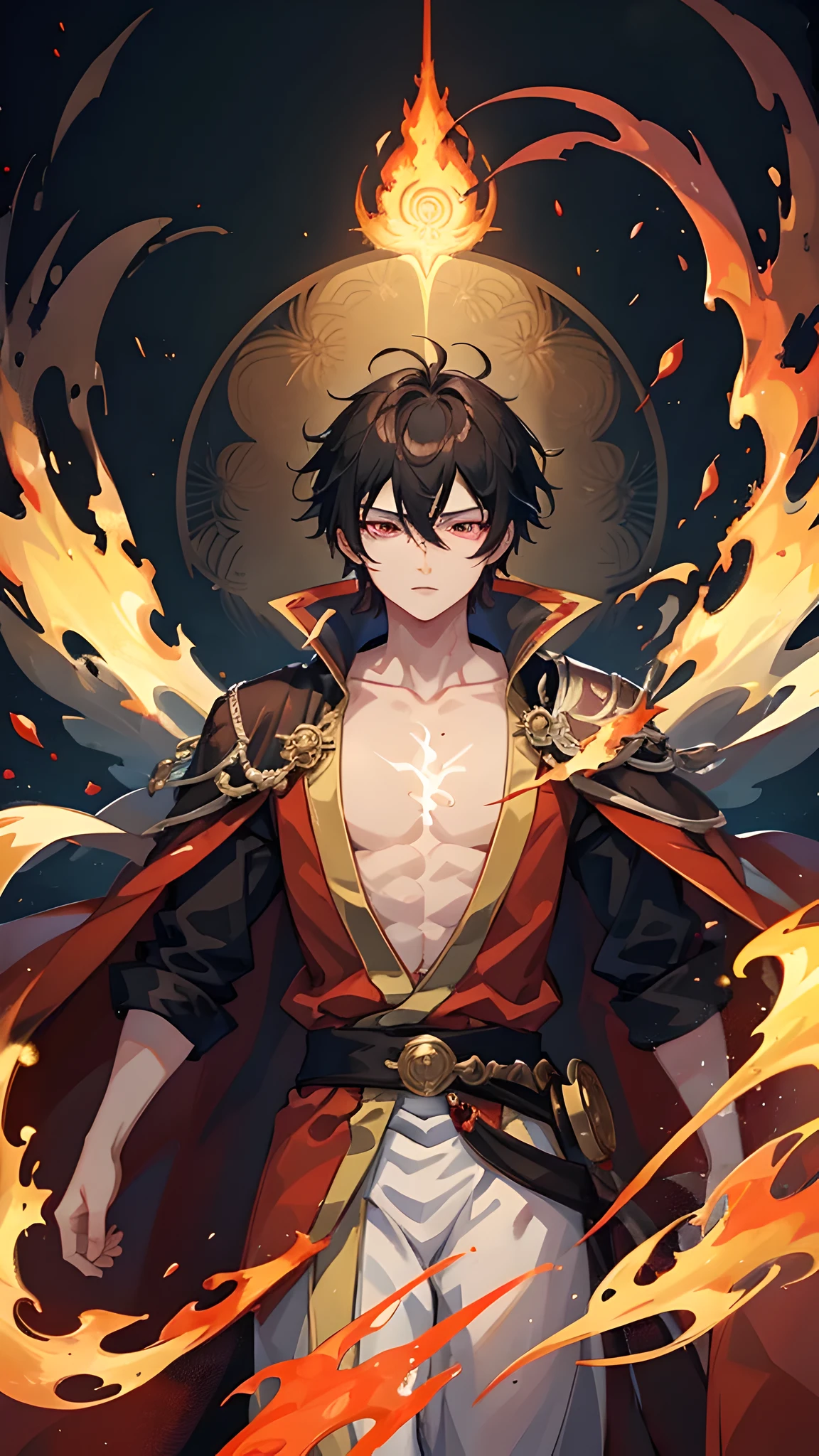 Master, Masterpiece, Super Detail, 8K Quality, 1 Man, 18 years old, black hair, blond eyes, Taoist robes, bright colors, strong contrast, cool gradient, dark magic, fantasy, gorgeous, mood lighting, volumetric light,