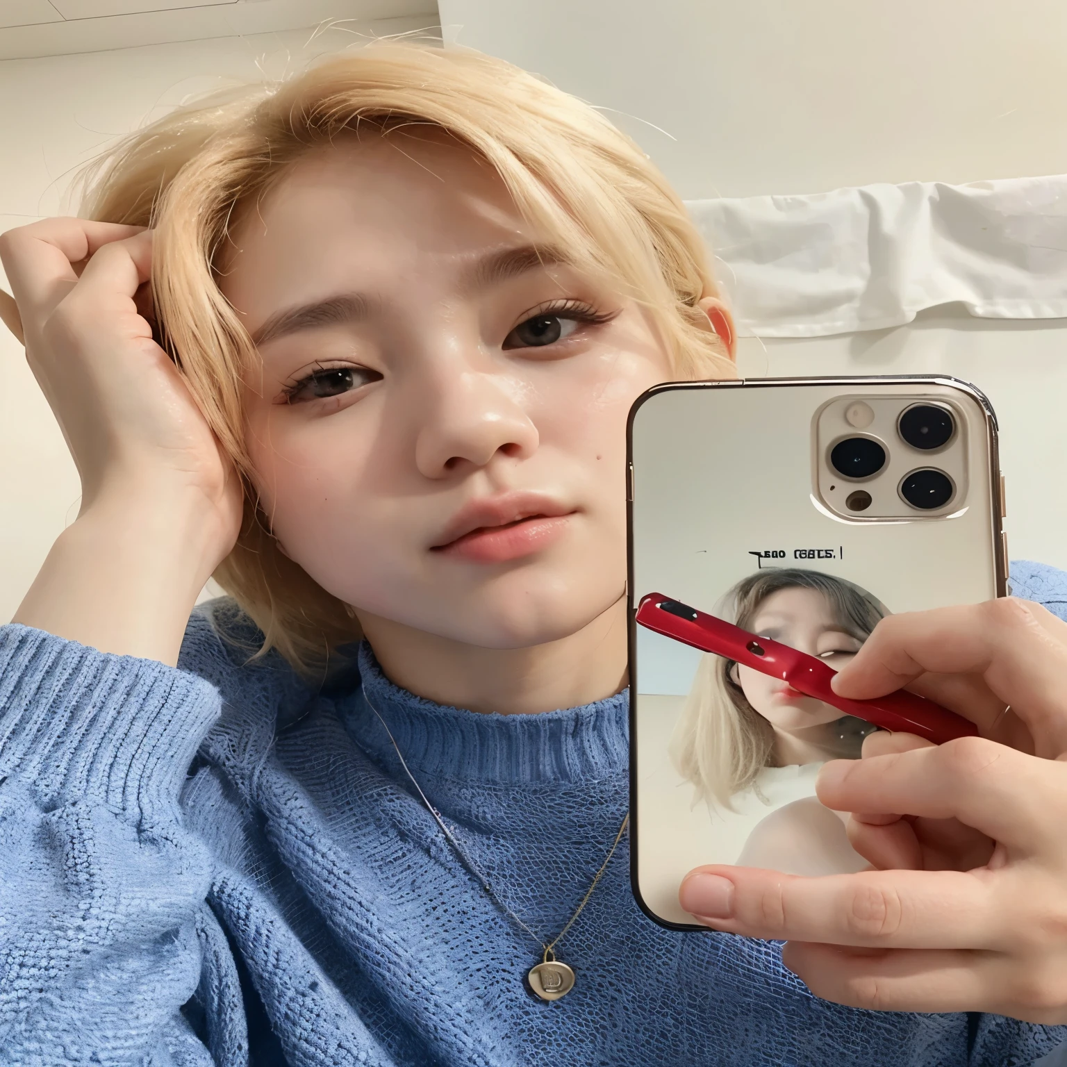 um close de uma pessoa segurando um celular com uma foto nele, Park Jimin , adorable and pale korean face, imagem de perfil,, Ulzzang masculino, fotografia selfie 8k, inspirado e aesthetics, aesthetics!!