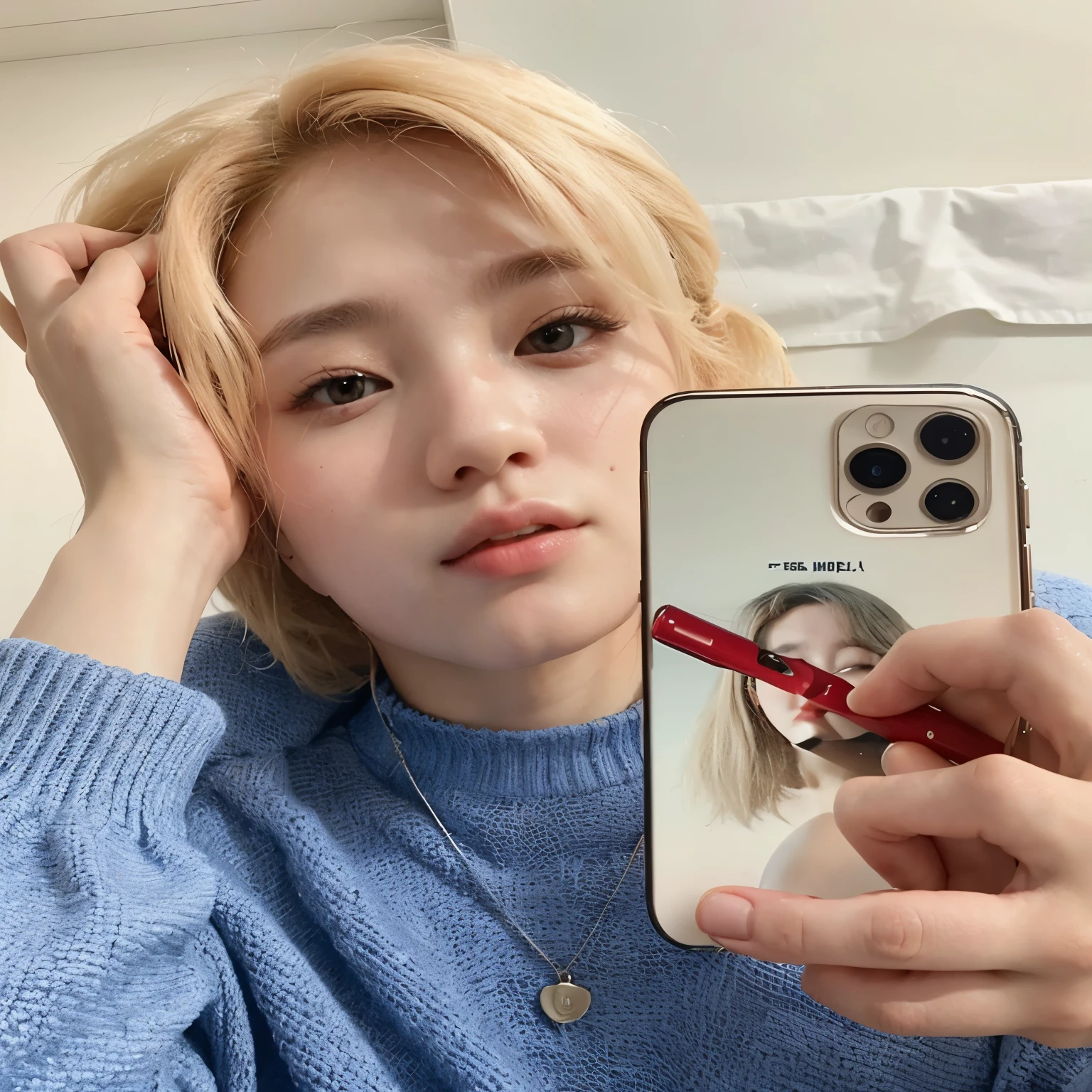 um close de uma pessoa segurando um celular com uma foto nele, Park Jimin , adorable and pale korean face, imagem de perfil,, Ulzzang masculino, fotografia selfie 8k, inspirado e aesthetics, aesthetics!!