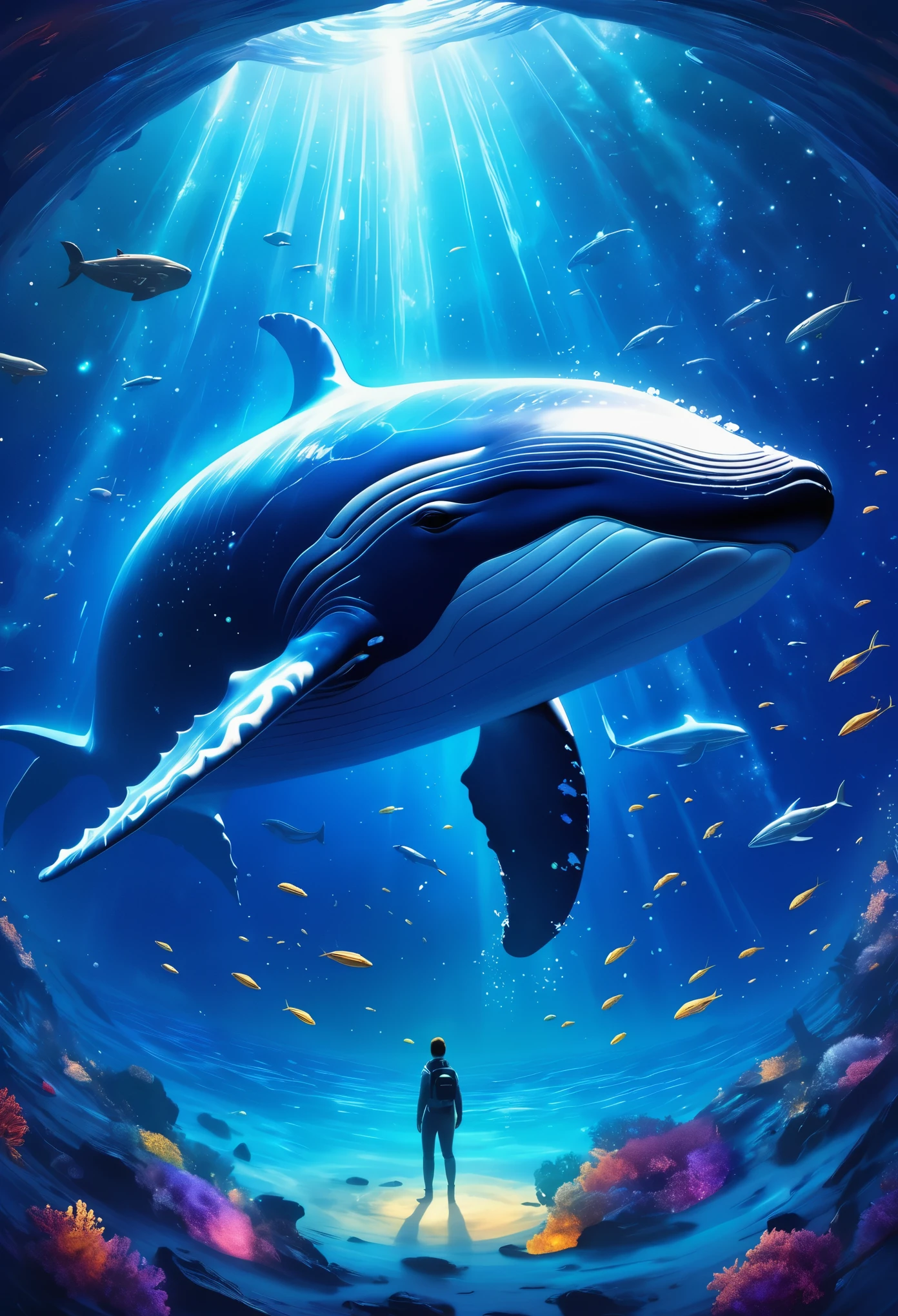 Infinite Dreamlike Illustration of a Gigantic Translucent Whale Gliding through the Vast Expanse of Space, Surrounded by a Nebula Galaxy and a Beautiful Asteroid Belt. (best quality,4k,8k,highres,masterpiece:1.2),ultra-detailed,(realistic,photorealistic,photo-realistic:1.37), ethereal lighting, vibrant colors, celestial creatures, glowing body, ethereal atmosphere, graceful movement, serene and peaceful.