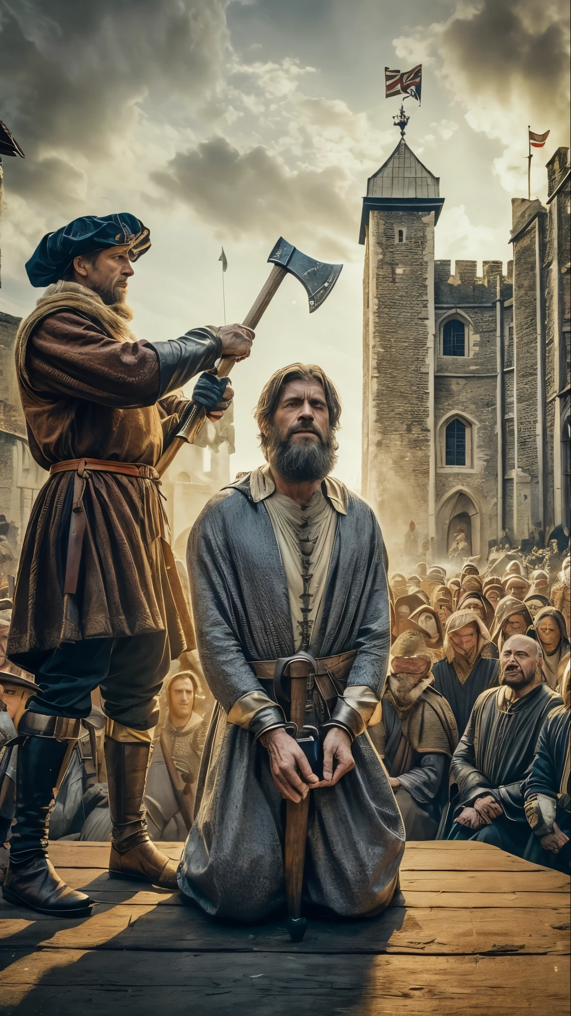arafed image of a man in a medieval costume and a man in a medieval costume holding an axe, historically accurate, movie promotional image, a medieval, still from a live action movie, a24, scene from live action movie, netflix, cover shot, history drama, fim still, medieval peasants, willem dafoe in plague knight, live action film
