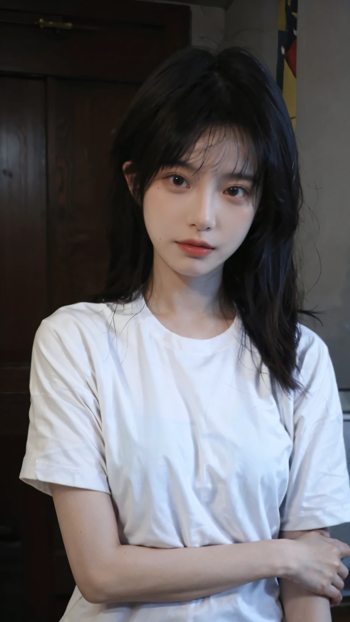 最OK质量, masterpiece, ultra high resolution, (actual: 1.4), 1 girl, Sexy, (shirt: 1.4), (OK: 1.3), (Room: 1.3), (Upper body: 1.4)