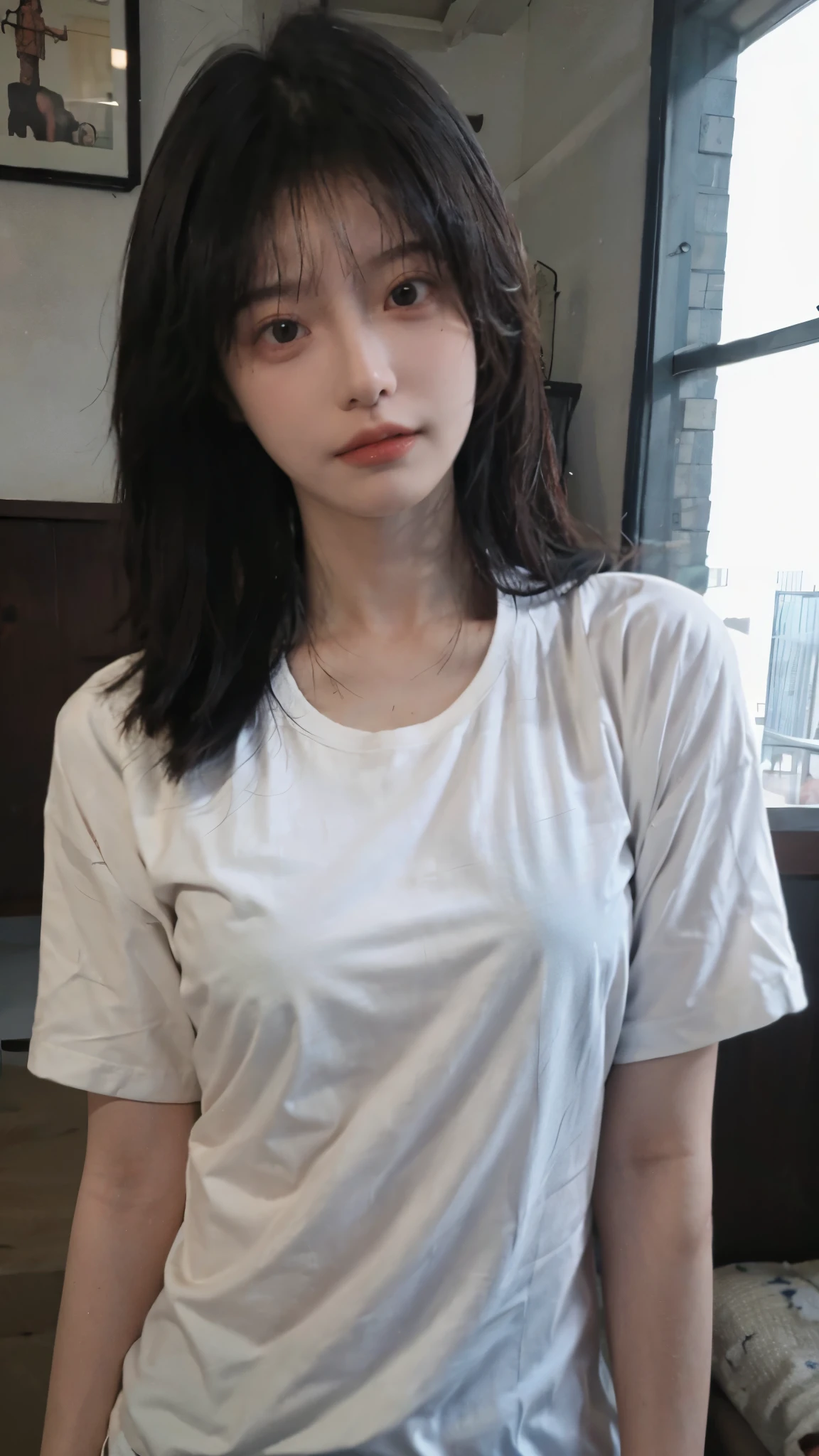 最OK质量, masterpiece, ultra high resolution, (actual: 1.4), 1 girl, Sexy, (shirt: 1.4), (OK: 1.3), (Room: 1.3), (Upper body: 1.4)