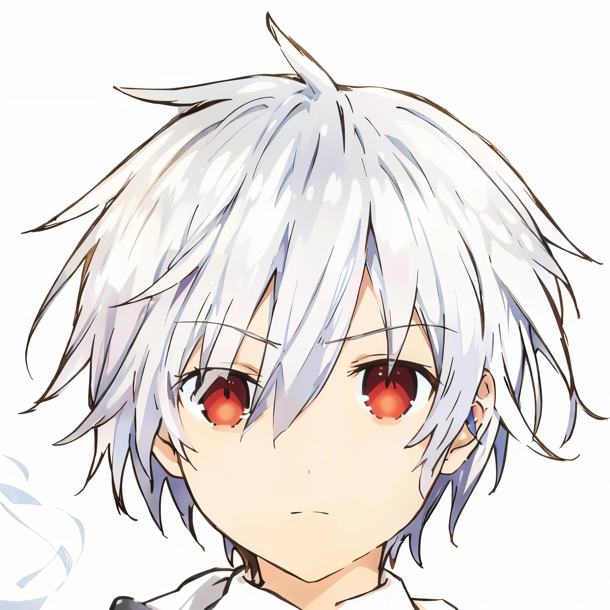 A boy with silver hair and red eyes