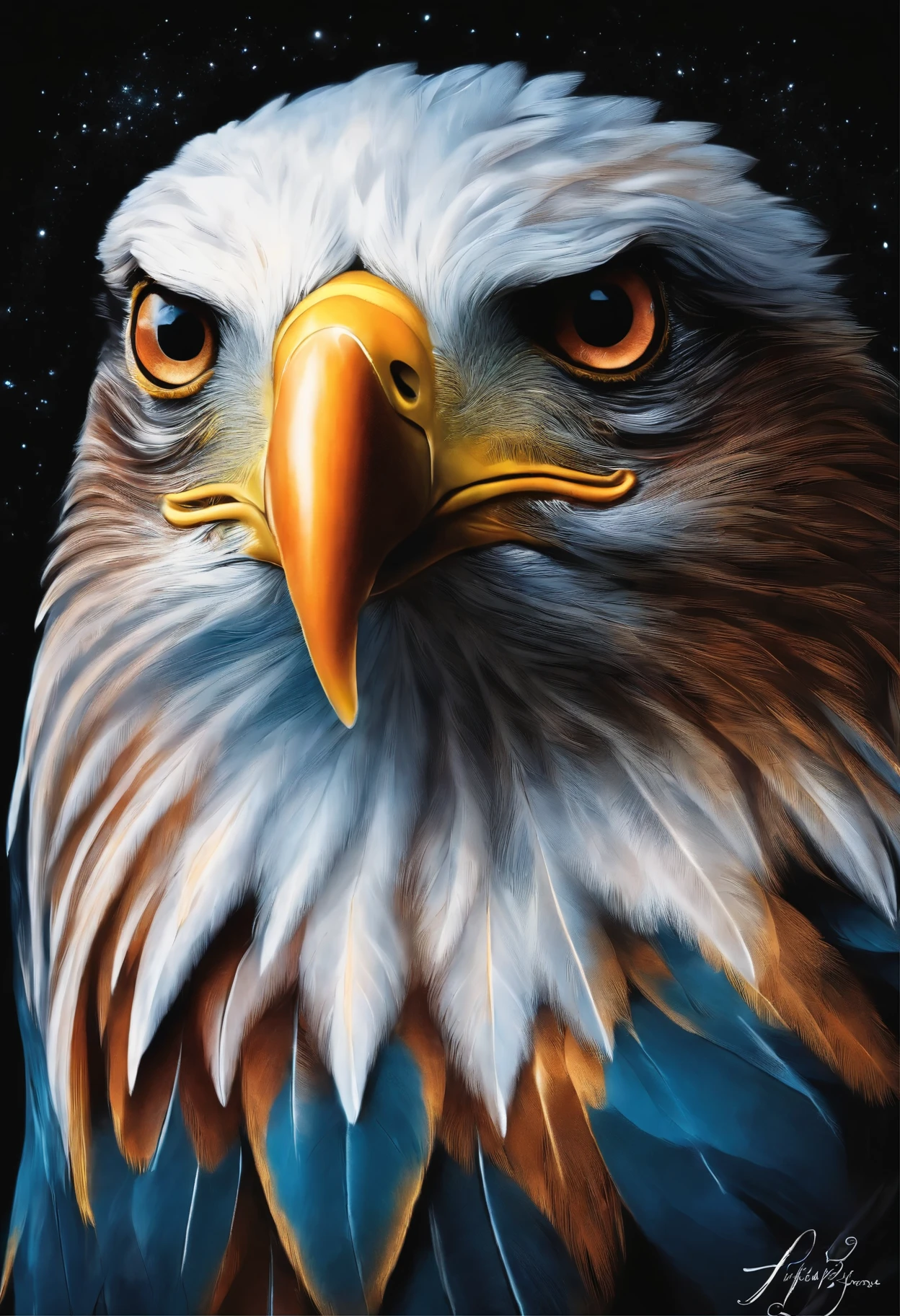 Painted eagle painting on black background,, breath-taking rendering, Within a radiant connection, Inspired by Kinuko Y. nipple process,, Magical elements, Kitten icon, Wow, The are beautiful, casting a multi colorful spell, Bright flash, Flash Add a beer and the word "prost"