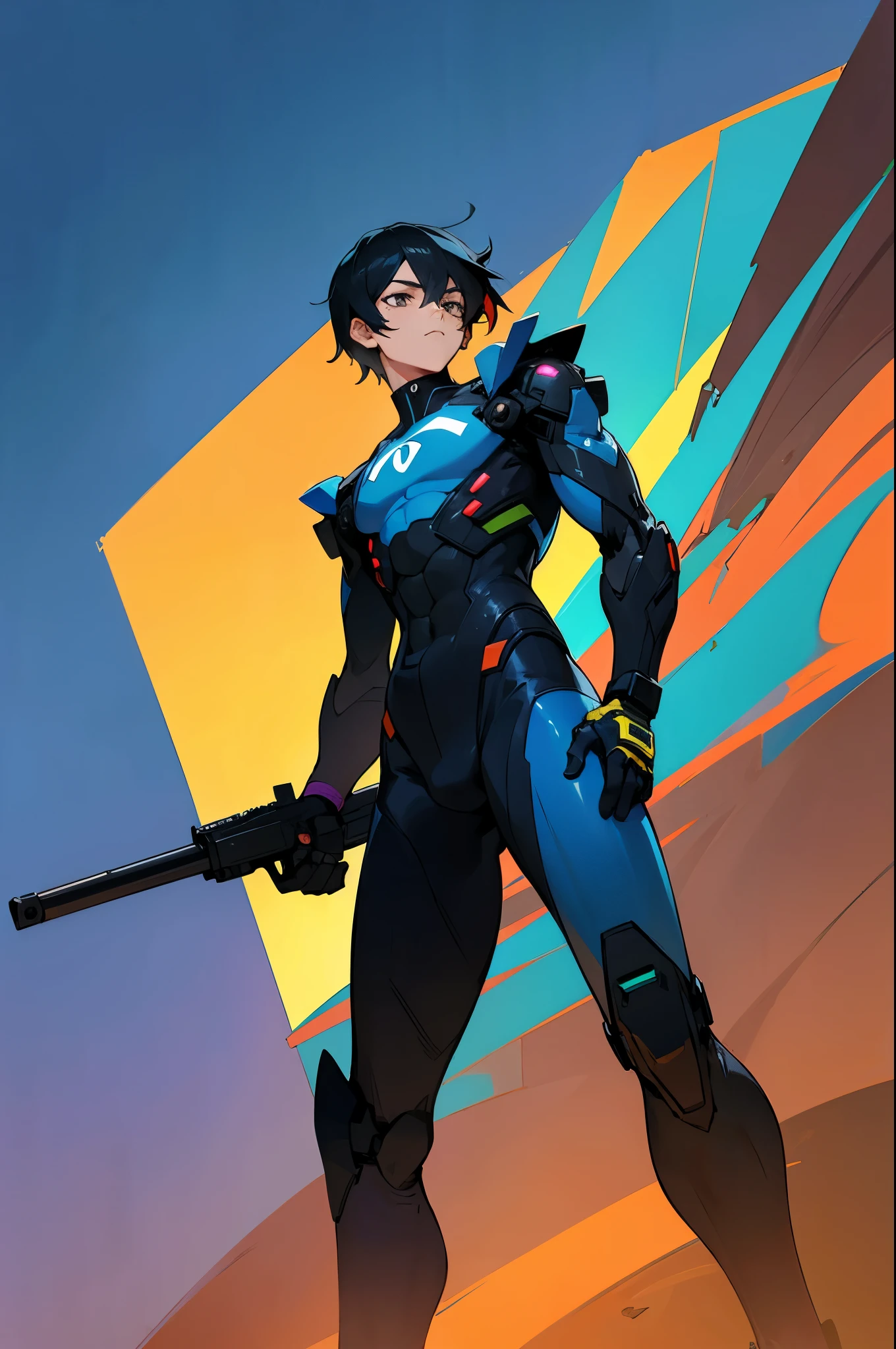 ((Best quality)), ((masterpiece)), (detailed: 1.4), ((bold)), Robot pilot woman muscular body defined, Neon evangelion style, half thick naked thighs, closed mouth, only panties, muscular body parts covered by technological clothing, (((medium breasts)) perfect, generous neckline, ((dark blue outfit with red and white details)), France, pastel, (((mechanical arm))), airplane wings on the back, short dark hair with straight bangs on forehead, ghost in the shell motoko, short underwear, wide garter belt, by mucha, niji --V5, close to real, best quality, almost naked, psychopath, crazy face, sexy pose, psychedelic background, 2 piece clothing, France symbol designs, cyberpunk, pointed shoulder pads, blue eyes without pupils, HDR (High Dynamic Range), Ray Tracing,NVIDIA RTX,Super-Resolution,Unreal 5,Subsurface Dispersion, PBR Texture, Post-processing, Anisotropic Filtering, Depth of Field, Maximum Clarity and Sharpness, Multilayer Textures, Albedo and Specular Maps, Surface Shading, Accurate Simulation of Light-Material Interaction, Perfect Proportions, Octane Render, Two-Tone Lighting, Wide Aperture, Low ISO, White Balance, Rule of Thirds, 8K RAW, Crysisnanosuit