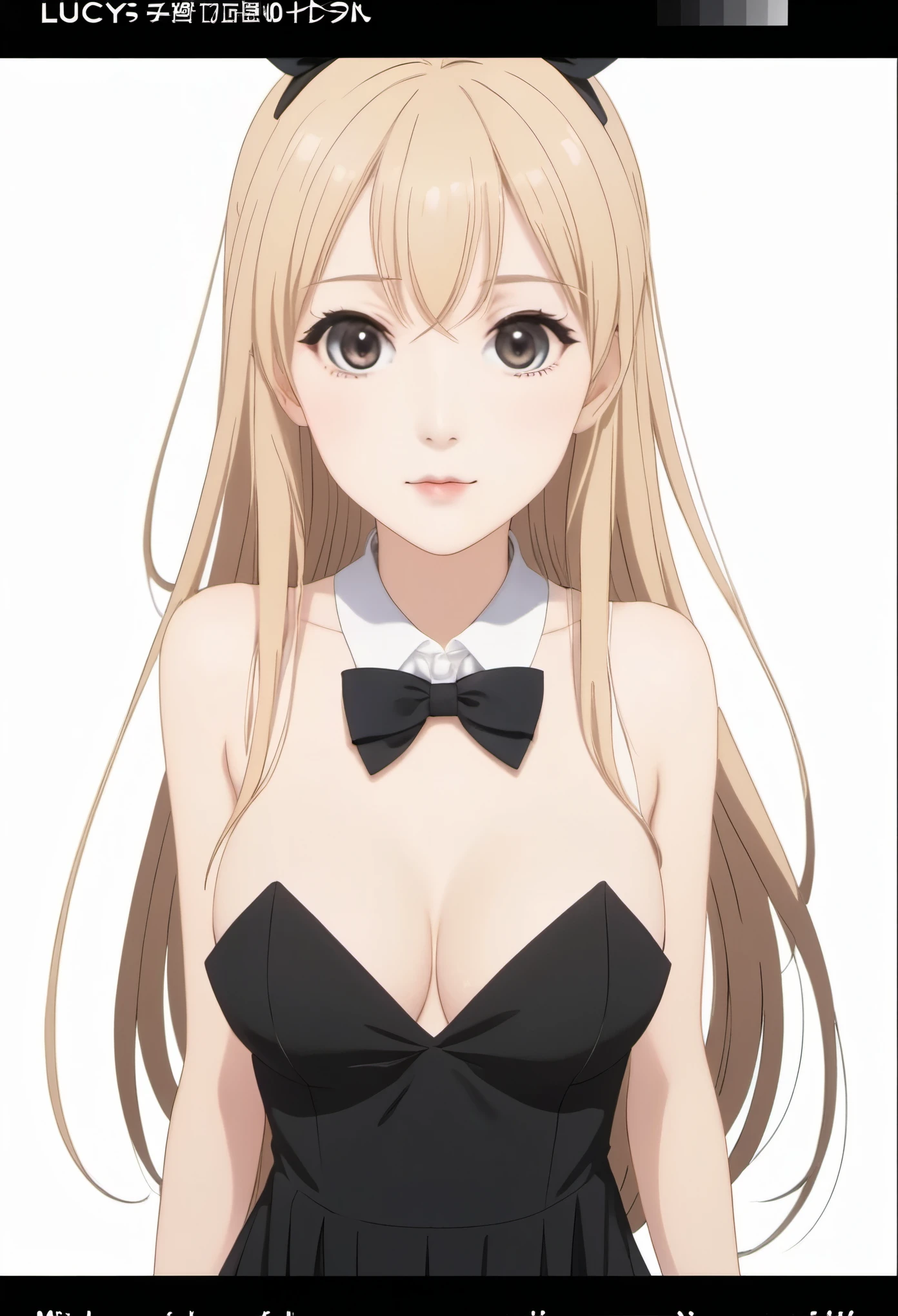 anime girl in black dress with bow tie and black dress, anime best girl, seductive anime girl, blonde anime girl with long hair, anime visual of a cute girl, ( ( misa amane # ) ), anime girl named lucy, anime girl wearing a black dress, anime visual of a young woman, female anime character, official anime still, attractive anime girl