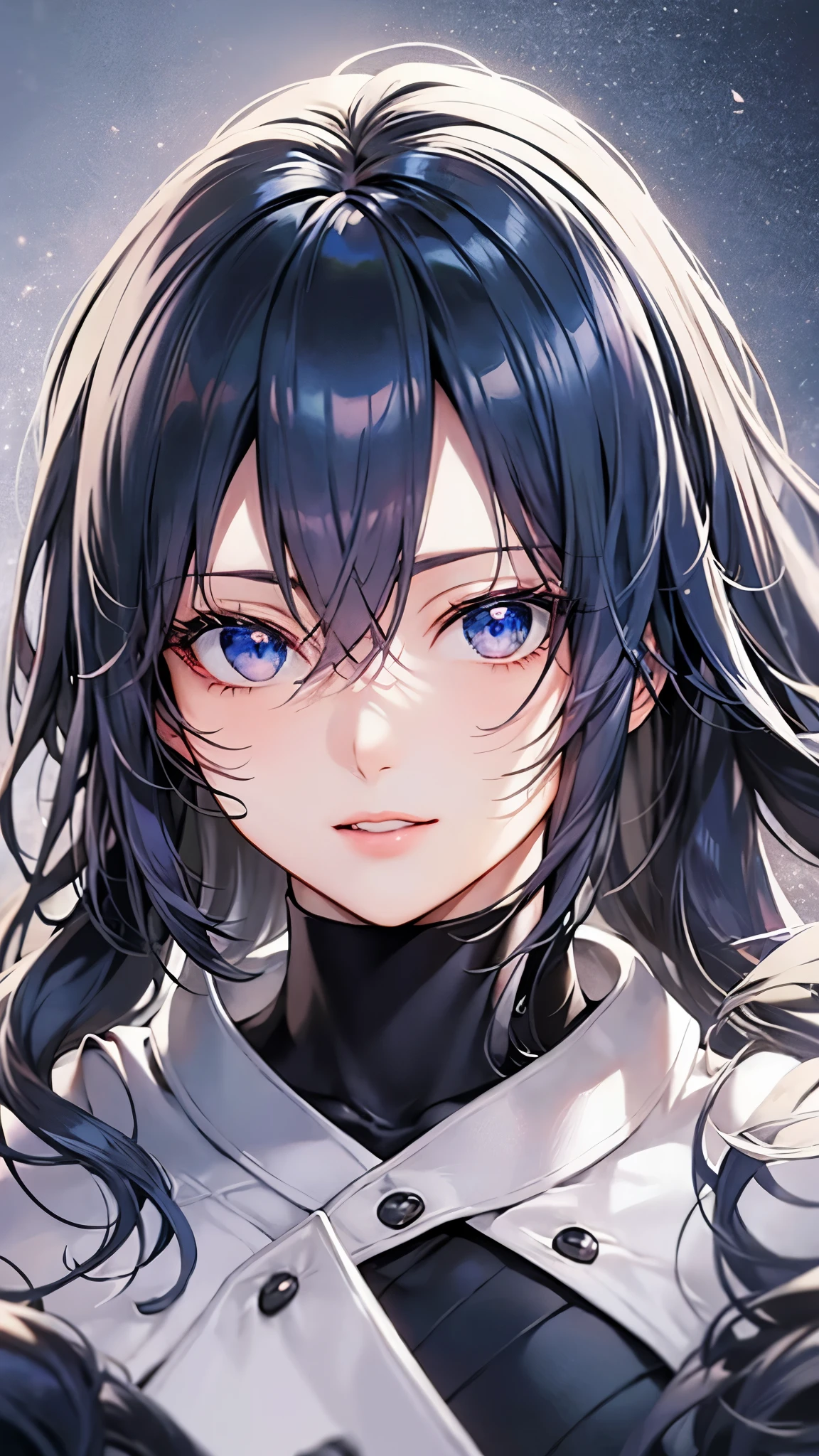 Anime girl with long black hair and blue eyes - SeaArt AI