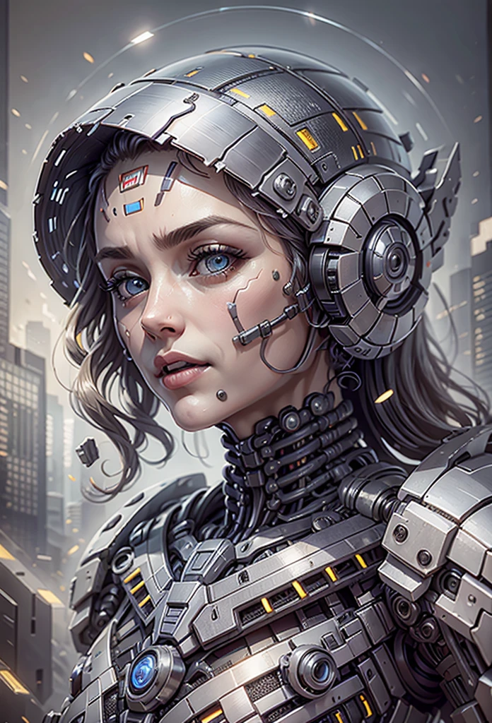 ultra detailed complex 3d rendering of a beautiful porcelain profile android face, ciborgue, robotic parts, 150 mm, Beautiful soft studio light, Anel luminoso, detalhes vibrantes, cyberpunk luxuoso, renda, hiper-realista, anatomic, facial muscles, electric red cables, microchip , elegante, fundo bonito, octane rendering, Estilo HR Giger, 8k, melhor qualidade, obra-antes, illustration,, extremamente delicado e bonito, extremamente detalhado, CG, unidade, papel de parede, (realista, fotorrealista: 1,37), unbelievable, finamente detalhe, obra-antes, melhor qualidade, arte oficial, papel de parede 8k de unidade CG extremamente detalhado, absurdos, incrivelmente absurdos, robot, metallic silver helmet, corpo inteiro, combat position
