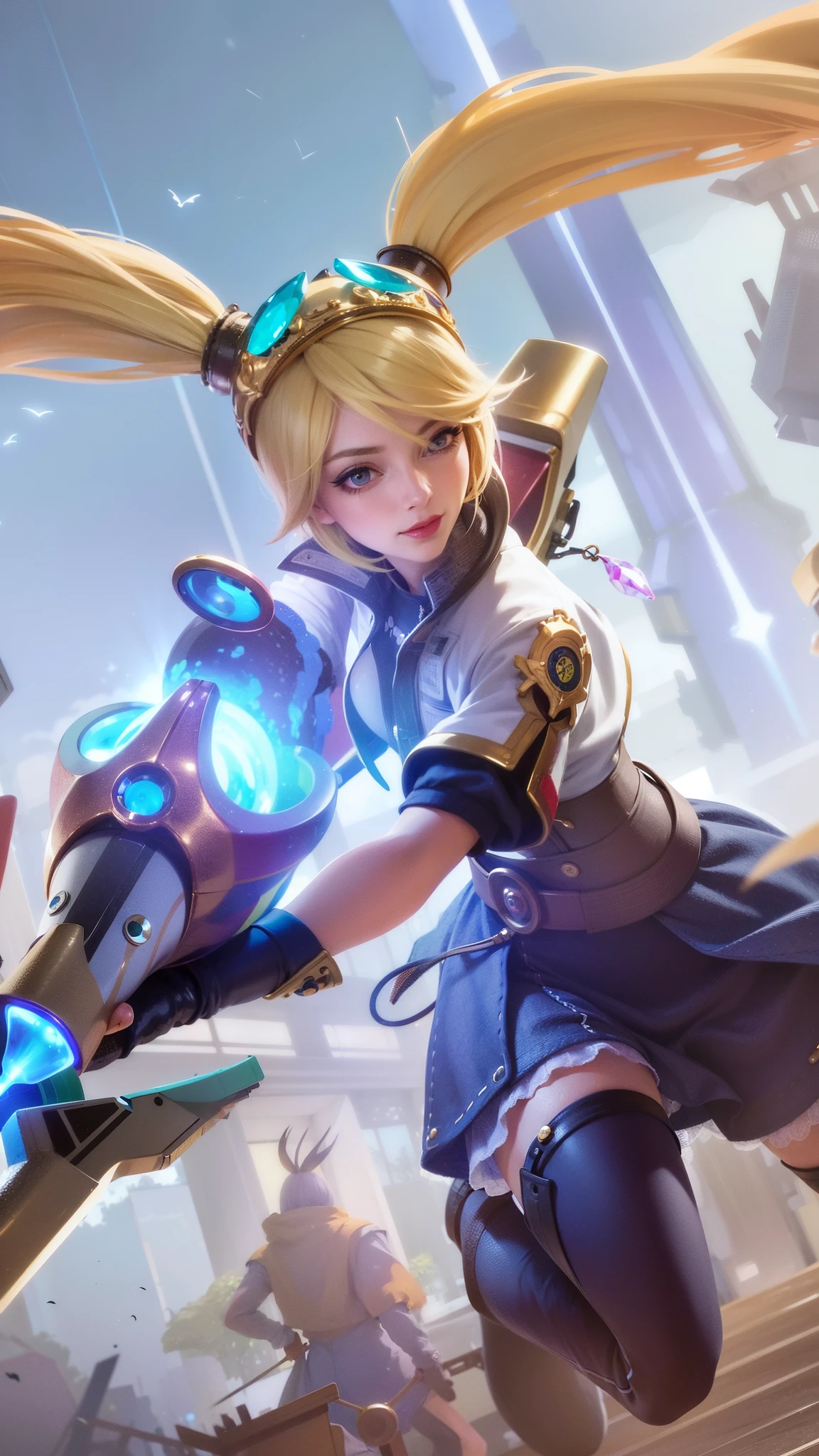 (female:1.2), 8k, ultra hd, ultra detailed texture, hyper realistic, masterpiece, detailed texture, detailed face, detailed skin, detailed lighting, (photorealistic:1.5), best quality, beautiful lighting, cinematic lighting, professional lighting, ultra highres, realistic, detailed hair, real hair, high quality, (realskin:1.5), extremely detailed, finely detail, ultra-detailed, 1girl, close-up shot of a woman with a gun in her hand, smile, cute face, red lips glossy