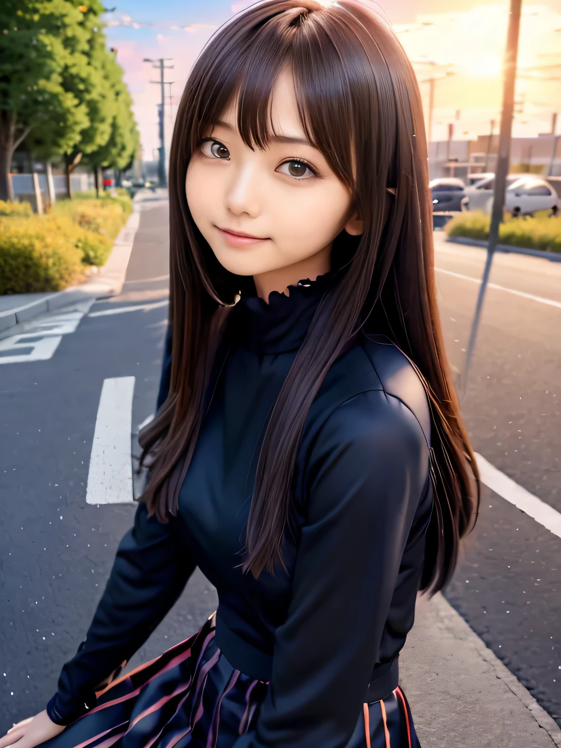 There is a woman sitting on the road, realistic anime 3 d style, photorealistic anime, korean girl, realistic anime artstyle, real anime girl, realistic 3d animation, photorealistic anime girl render, realistic young anime girl, [ 4K digital art ]!!, realistic anime, hyper realistic anime, cute realistic portrait, attractive anime girl