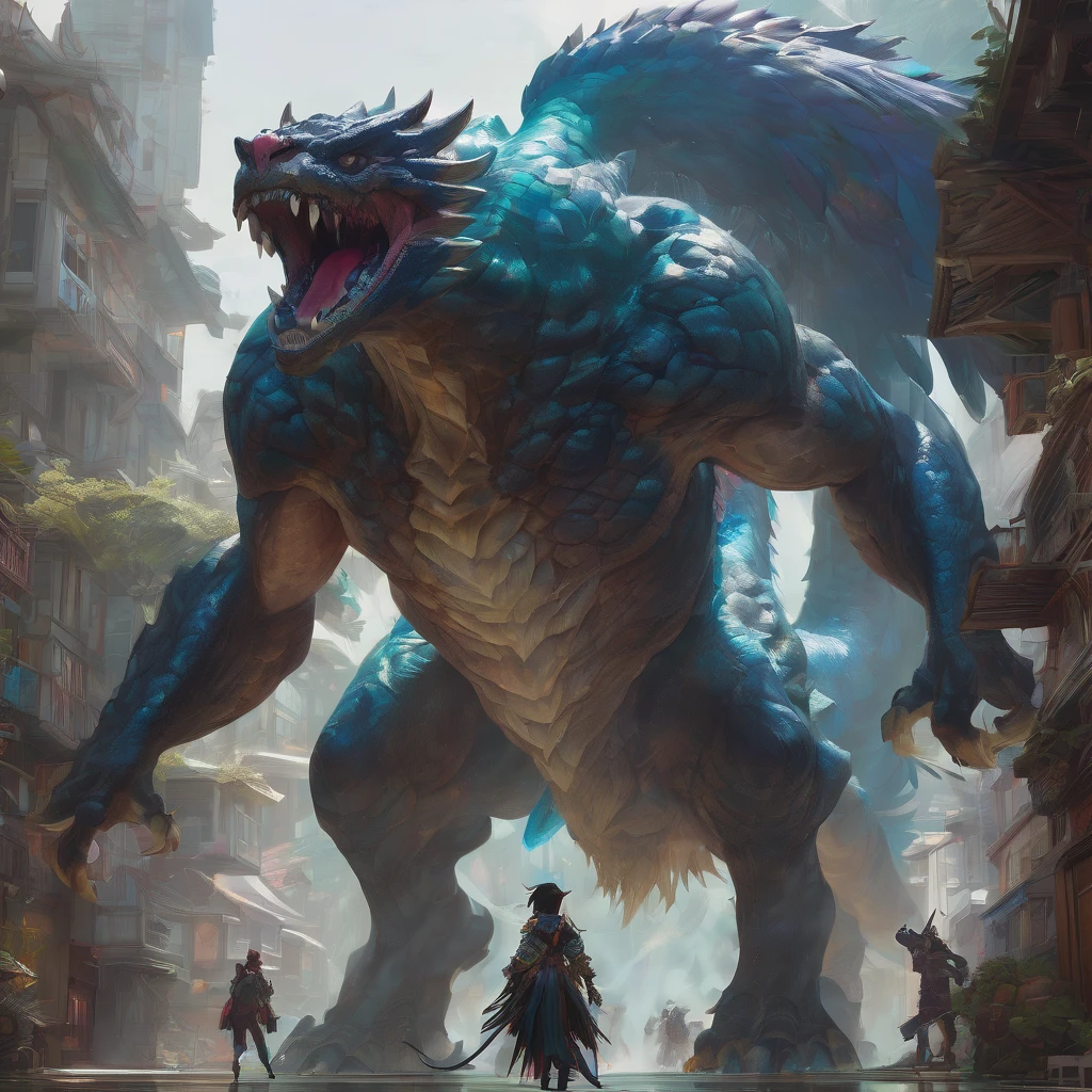 Giant creature, aesthetic, extremely detailed, Giant Creature, Angelic, Mage, D&D, Creature, Monster Hunter Illustrations art book, giant, trending on artstation, artgerm, 4k ultra hd, sharp focus, digital art by Ilya Kuvshinov and Ross Tran, 