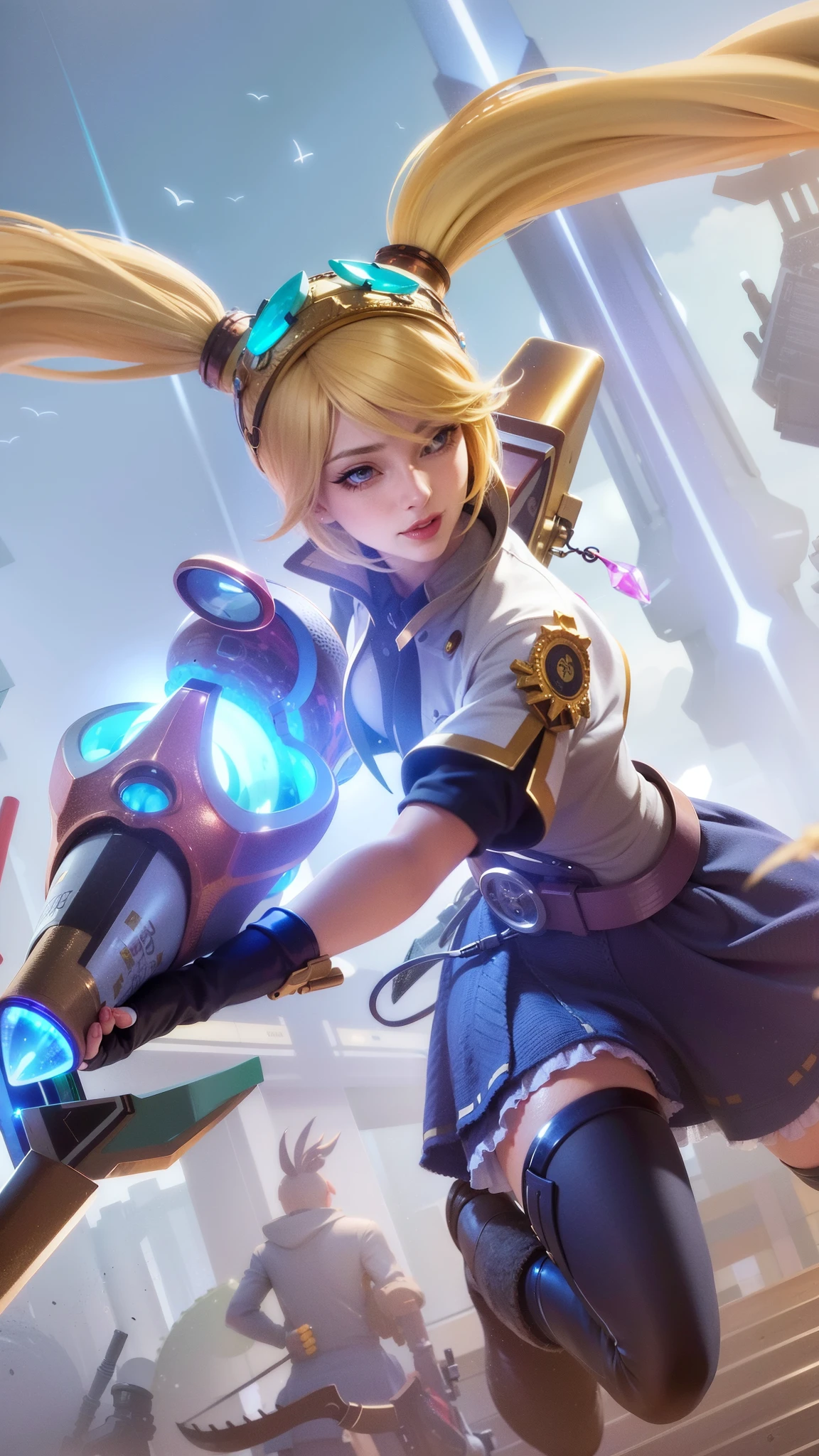 (female:1.2), 8k, ultra hd, ultra detailed texture, hyper realistic, masterpiece, detailed texture, detailed face, detailed skin, detailed lighting, (photorealistic:1.5), best quality, beautiful lighting, cinematic lighting, professional lighting, ultra highres, realistic, detailed hair, real hair, high quality, (realskin:1.5), extremely detailed, finely detail, ultra-detailed, 1girl, close-up shot of a woman with a gun in her hand, smile, cute face, red lips glossy