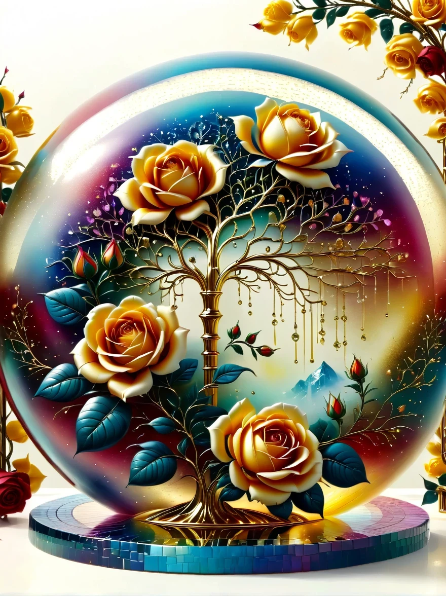 （best quality，4k，masterpiece：1.2），super detailed，lifelike:1.37，beautiful symmetrical photos，Apply with thick brush strokes and wet paint, Proportions of gold, melted wax |, visible strokes, Model portrait among roses，surrounded by crystal ball, Mosaic wireframe 3d, neuroimaging, Neurons, The Tree of Life, rape, like, enthusiasm, oil painting on canvas, thick strokes, Very detailed, 8K Ultra HD, masterpiece, art station, surreal