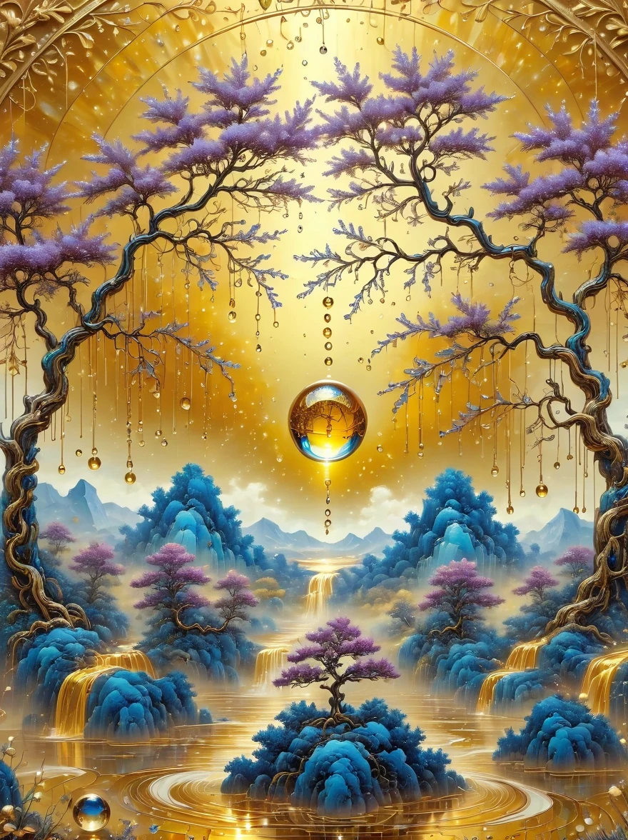 （best quality，4k，masterpiece：1.2），super detailed，lifelike:1.37，beautiful symmetrical photos，Apply with thick brush strokes and wet paint, Proportions of gold, melted wax |, visible strokes, surrounded by crystal ball, Mosaic wireframe 3d, neuroimaging, Neurons, The Tree of Life, rape, like, enthusiasm, oil painting on canvas, thick strokes, Very detailed, 8K Ultra HD, masterpiece, art station, surreal