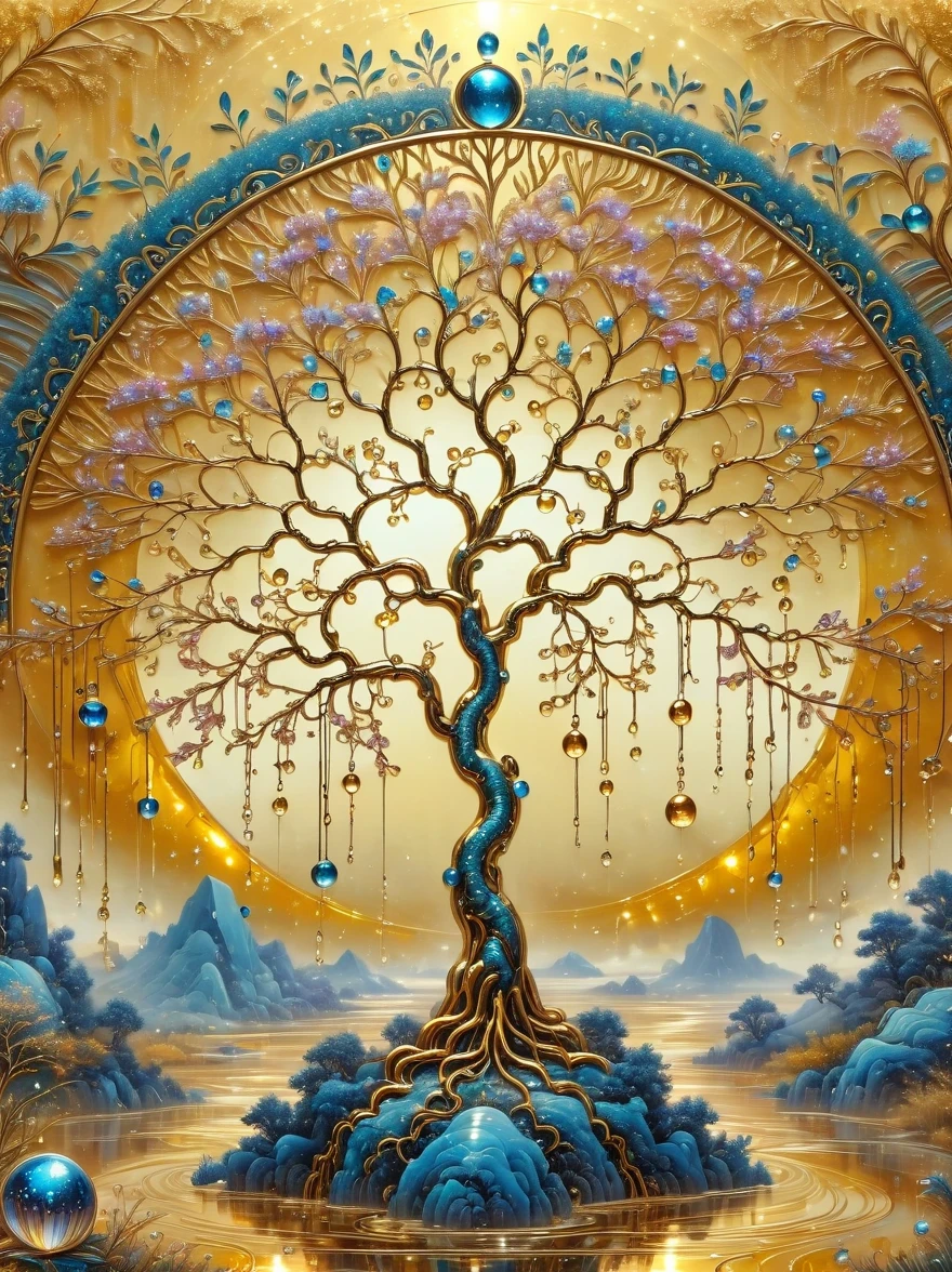 （best quality，4k，masterpiece：1.2），super detailed，lifelike:1.37，beautiful symmetrical photos，Apply with thick brush strokes and wet paint, Proportions of gold, melted wax |, visible strokes, surrounded by crystal ball, Mosaic wireframe 3d, neuroimaging, Neurons, The Tree of Life, rape, like, enthusiasm, oil painting on canvas, thick strokes, Very detailed, 8K Ultra HD, masterpiece, art station, surreal