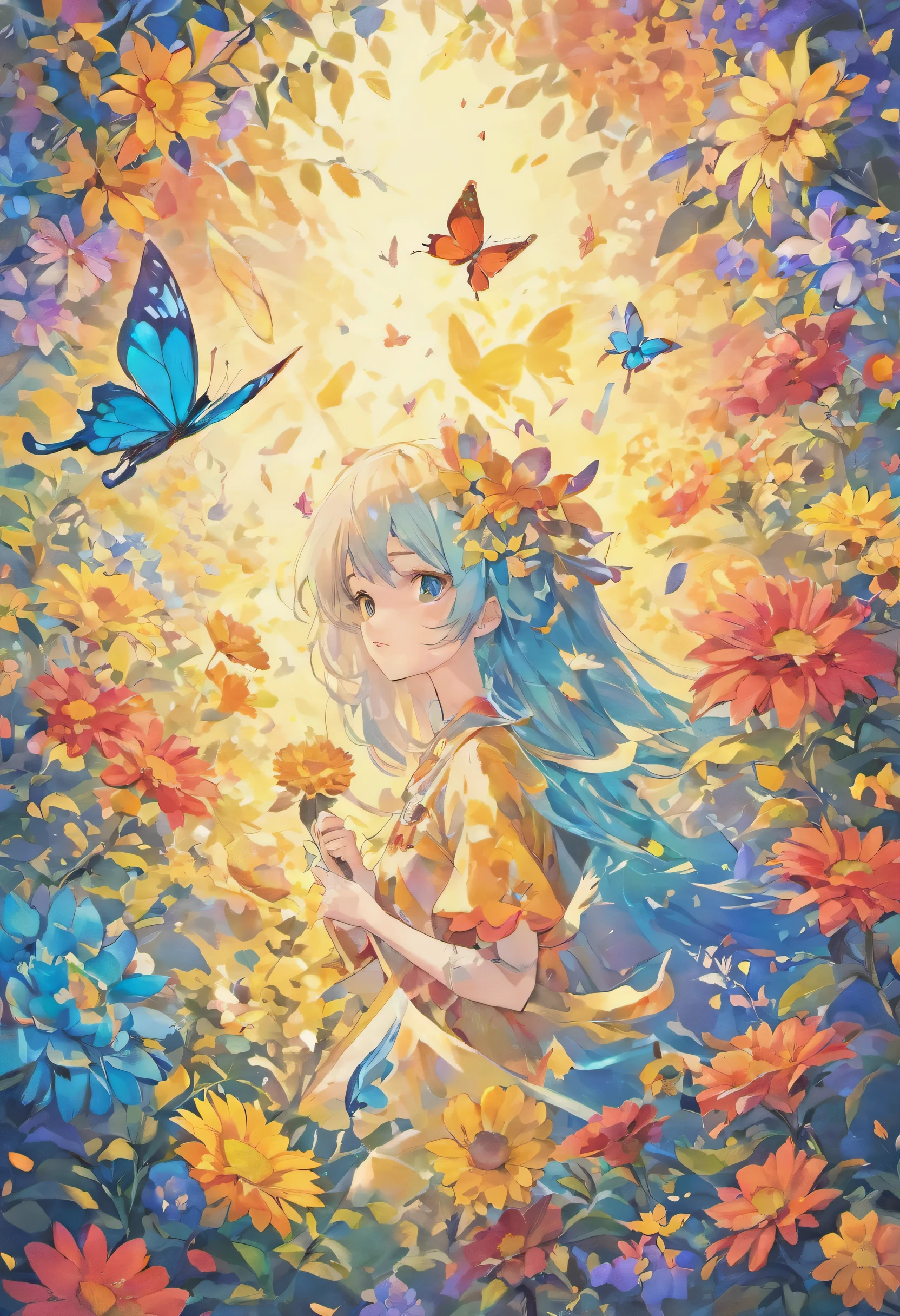 Collage de fonds d'designer phone screen with flowers, un ciel bleu, et les papillons