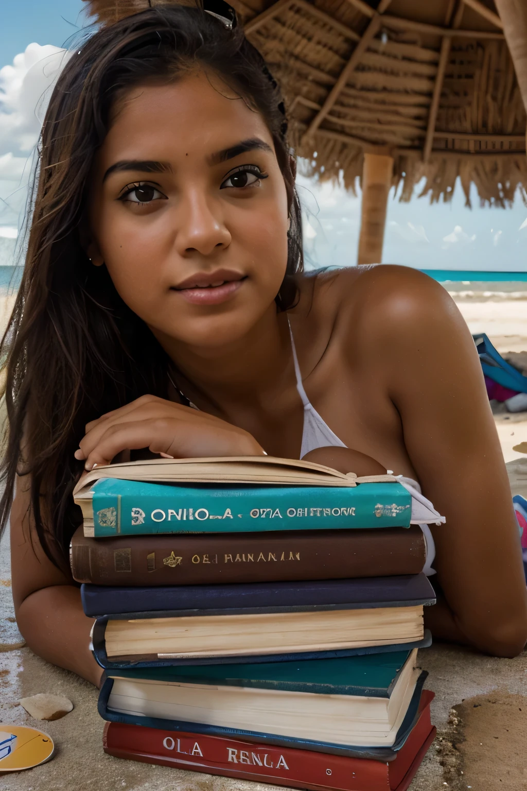 alta definicion, chica leyendo libro en la playa de republica dominicana