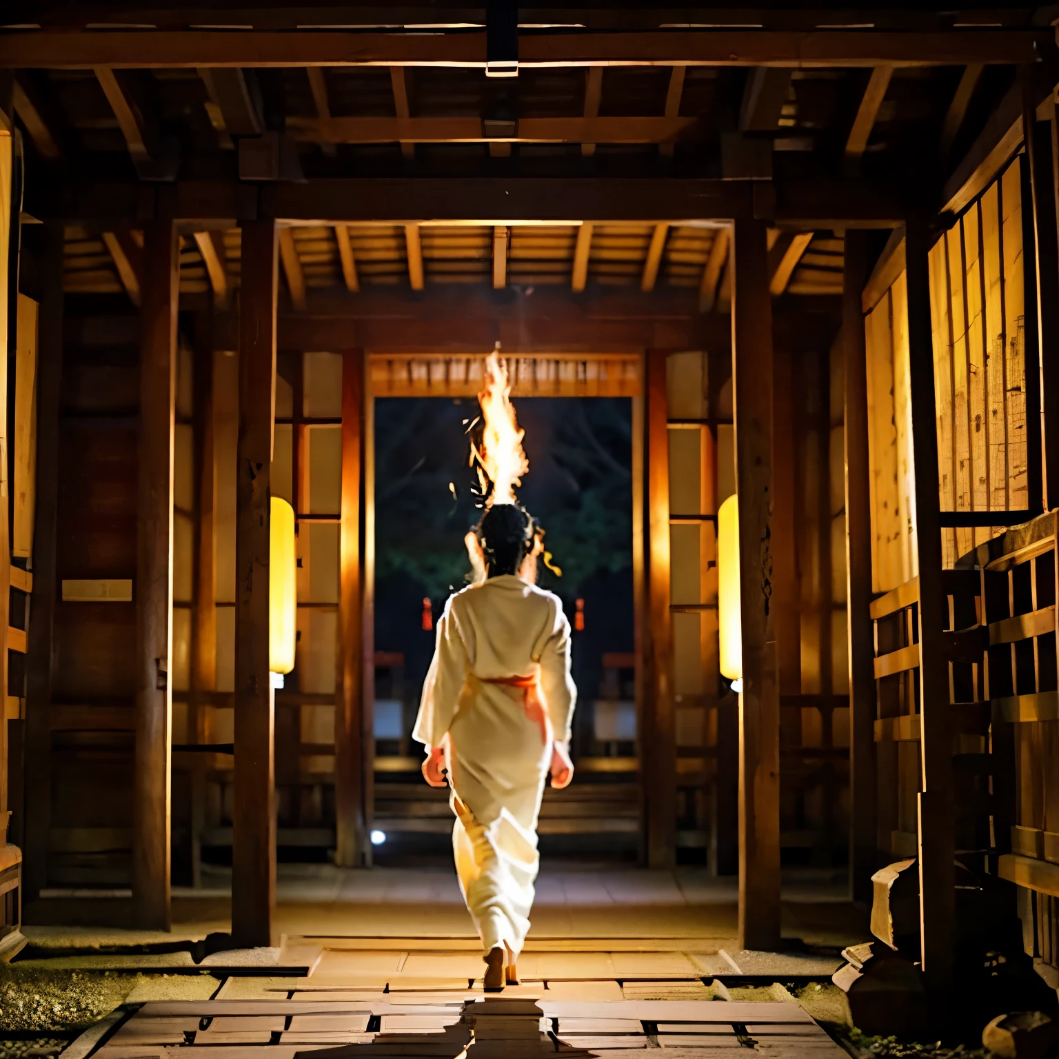 A beautiful Japanese woman in a white knit yukata walking at Hōkan-ji Temple
Our feelings, like fire, are burning through the night
Our souls connected forever, we have twin flame light
We can feel the energy that's all around us rise
It's time to reunite and be reborn, as one, and claim our prize