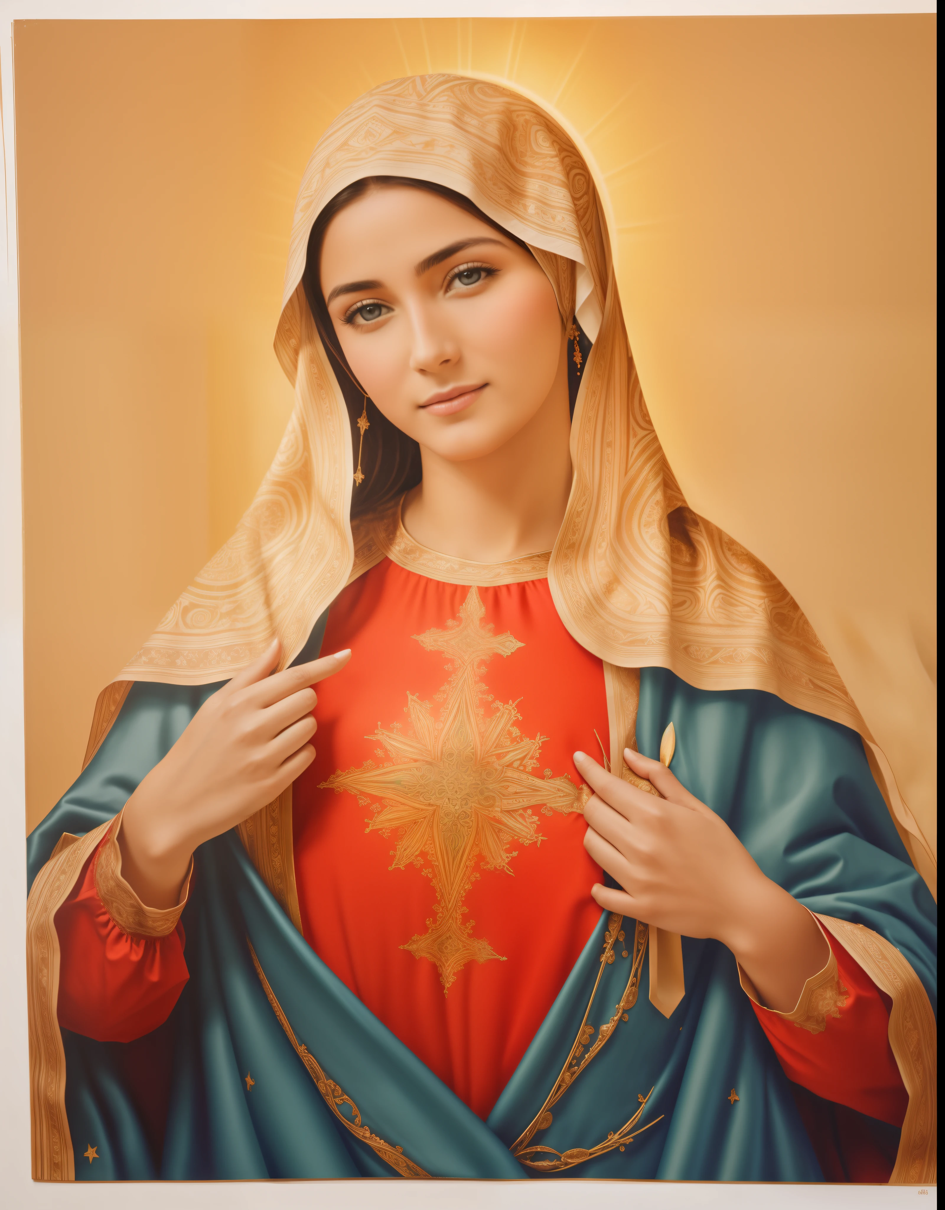 ((Bem-aventurada Virgem Maria. 19 anos))) ((( With a serious and pious face. Com um olhar doce e terno))) (obra prima, qualidade superior, melhor qualidade, arte oficial, beautiful and aesthetic: 1.2), (1 garota), extremamente detalhado, (arte fractal: 1.3), Coloring, mais alto detalhado, rosto perfeito, parte superior do corpo, hdr, (Rezar: 1.3), (linhas douradas de pelagem branca: 1.2), Galaxy, (listras leves), visuais atraentes, (dynamic stripes, Trilhas luminosas: 1.2), Cores vibrantes,