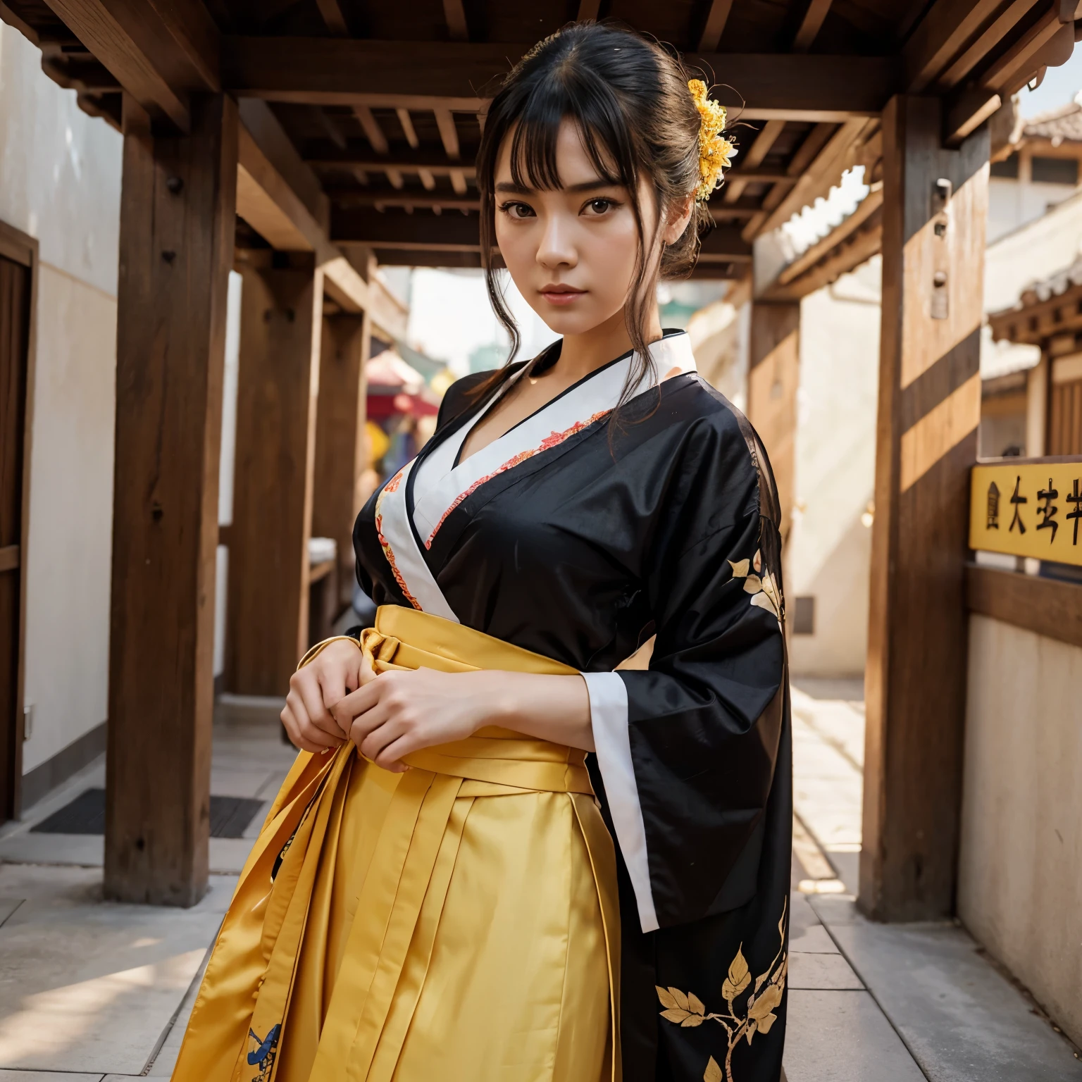 mujer araffe con un kimono amarillo sentada en una repisa, palacio , una chica en hanfu, estilo anime realista 3d, obra de arte al estilo de guweiz, hermosa pintura de personajes, anime 3d realista, tendencia en cgstation, anime estilo 3d, vistiendo ropa china antigua, Chinese girl, artgerm y atey ghailan