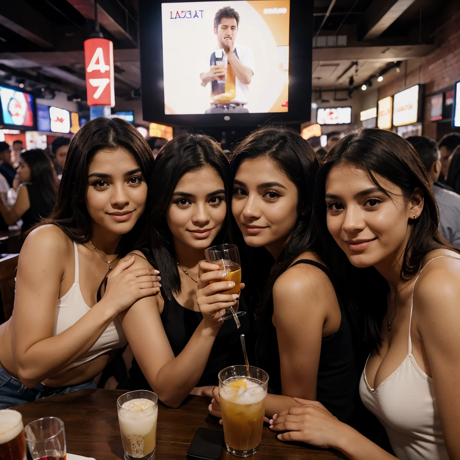 Grupo de amigos tomando alcohol en una discoteca, hombres y mujeres