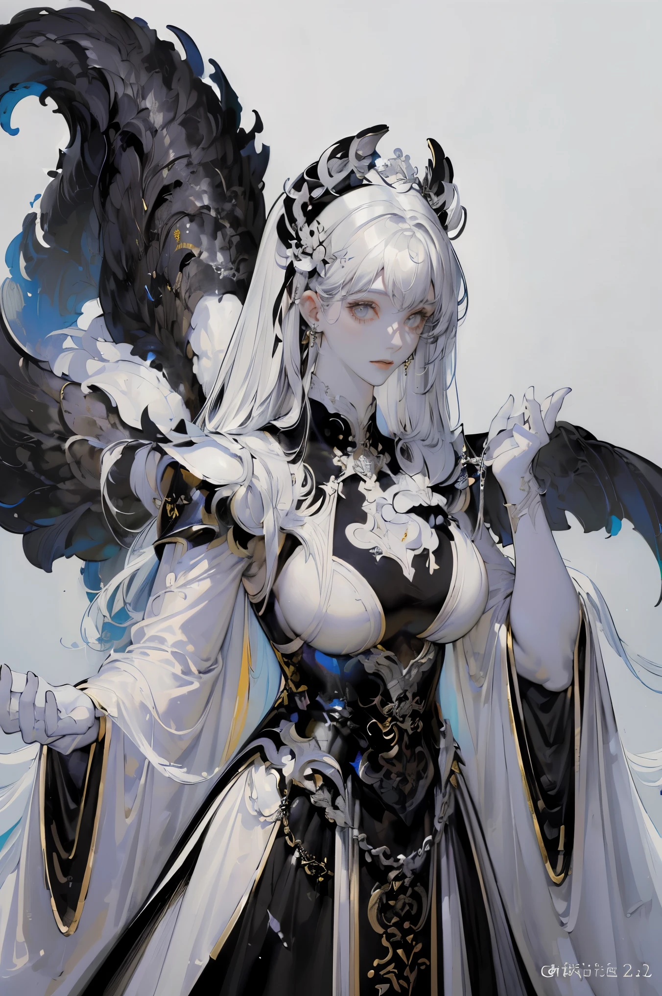 (Black and white color scheme:1.4)a close up of a woman with a white dress on, chengwei pan on artstation, by Yang J, detailed fantasy art, Stunning character art, Fanart Meilleure ArtStation, epic exquisite  character art, Beautiful armor, Extremely detailed Artgerm, Detailed digital anime art, Artgerm on ArtStation Pixiv, Armor Girl