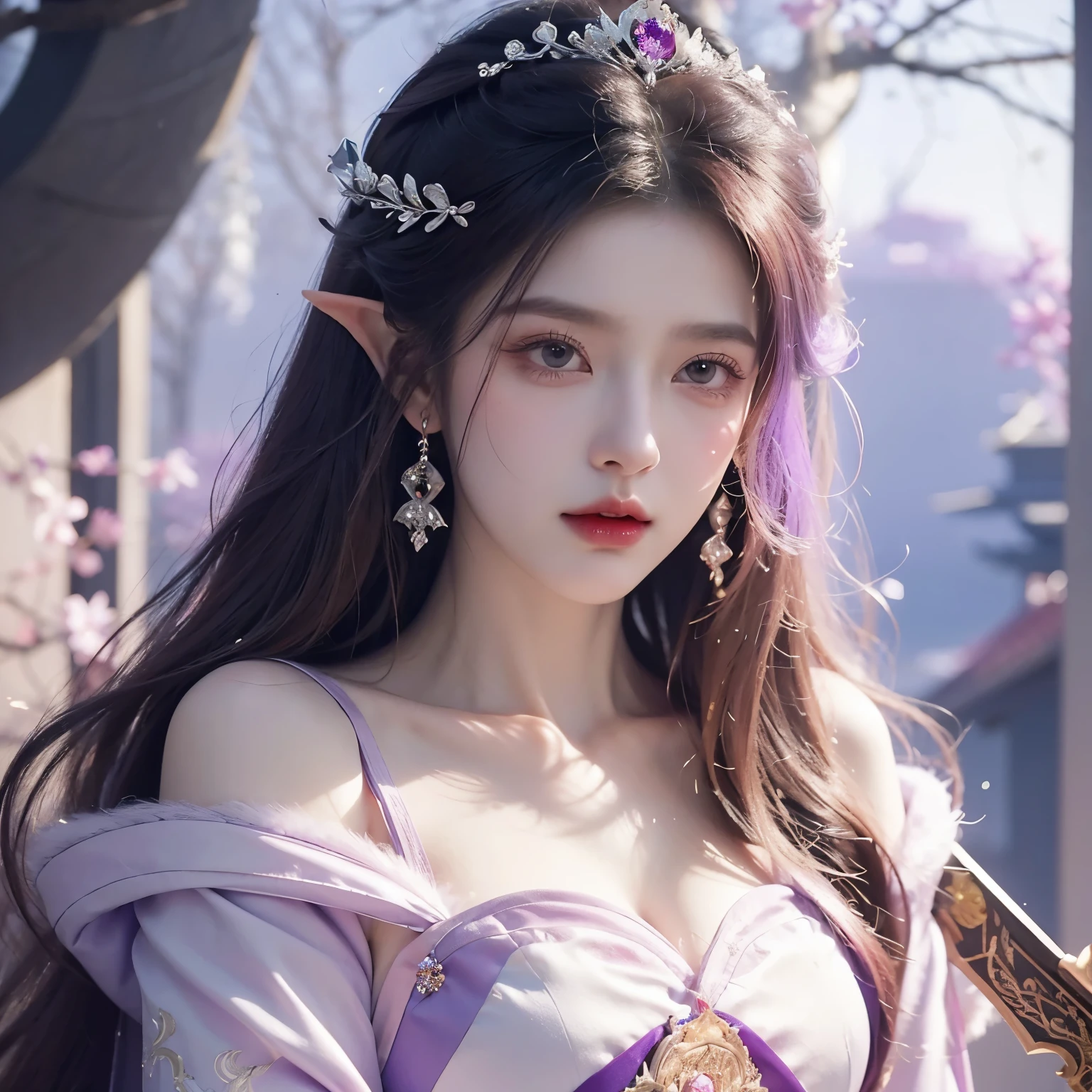 a close up of a woman in a purple dress with a sword, a beautiful fantasy empress, ((a beautiful fantasy empress)), beautiful fantasy maiden, 2. 5 d cgi anime fantasy artwork, beautiful alluring anime woman, fantasy woman, beautiful fantasy art, full body xianxia, anime goddess, beautiful and elegant elf queen, fantasy art style, anime fantasy illustration