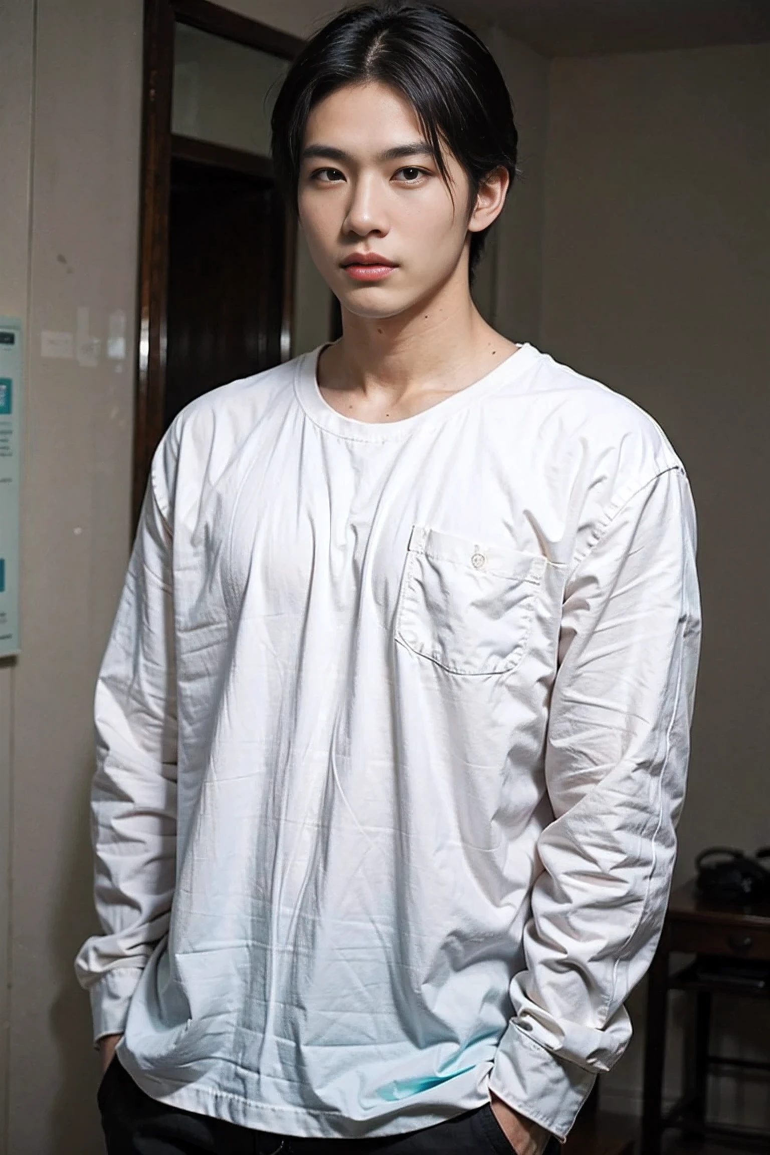 Realistic photography, Handsome Thai Man ,big loose shirt 