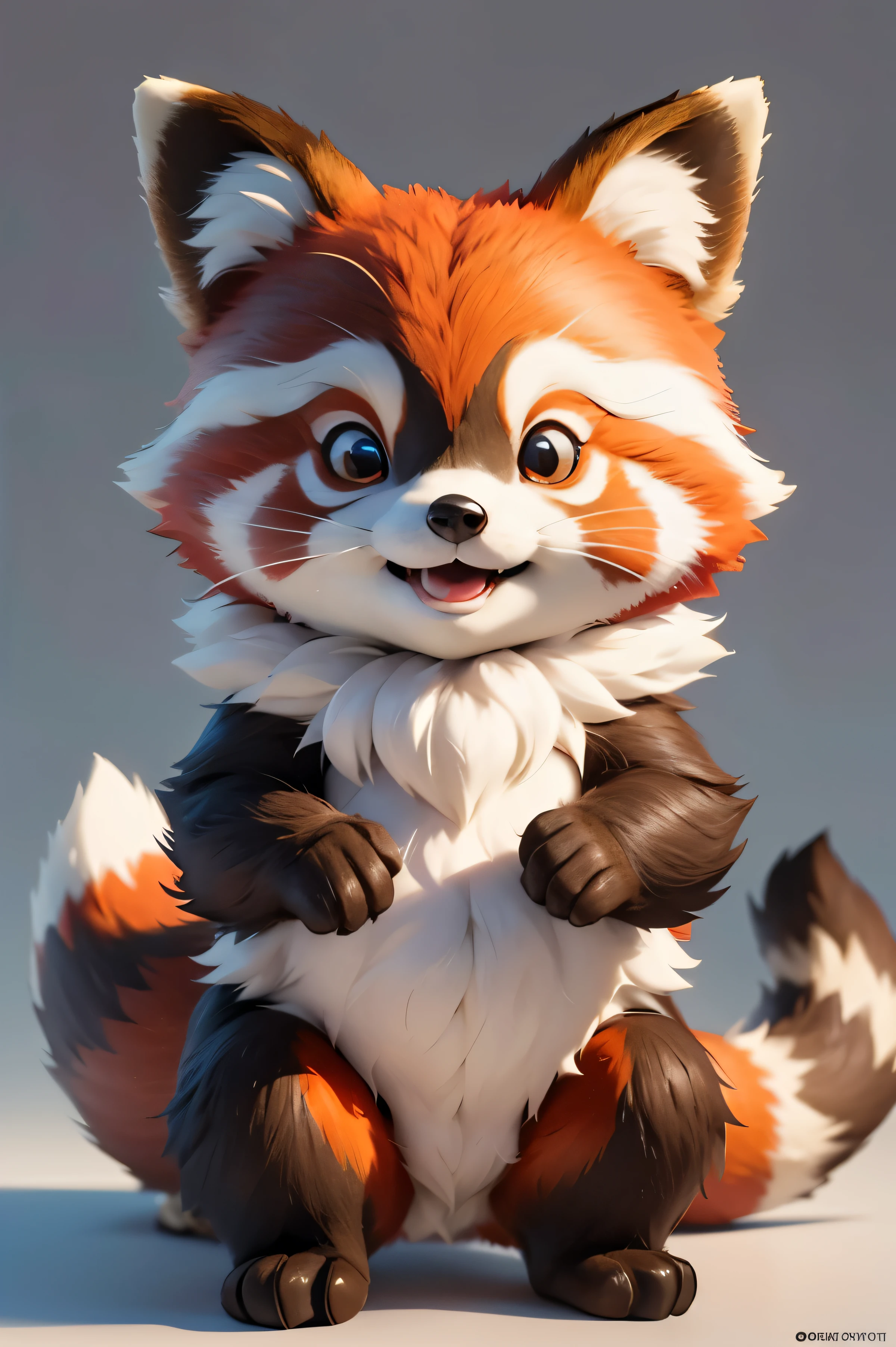 Make a very beautiful picture of Red Panda, it should be 3D, very cute, touching, ultra-realistic in the spirit of Rocket Raccoon, let him look straight, make it full size so that the tail is visible, make it even clearer, super clear image