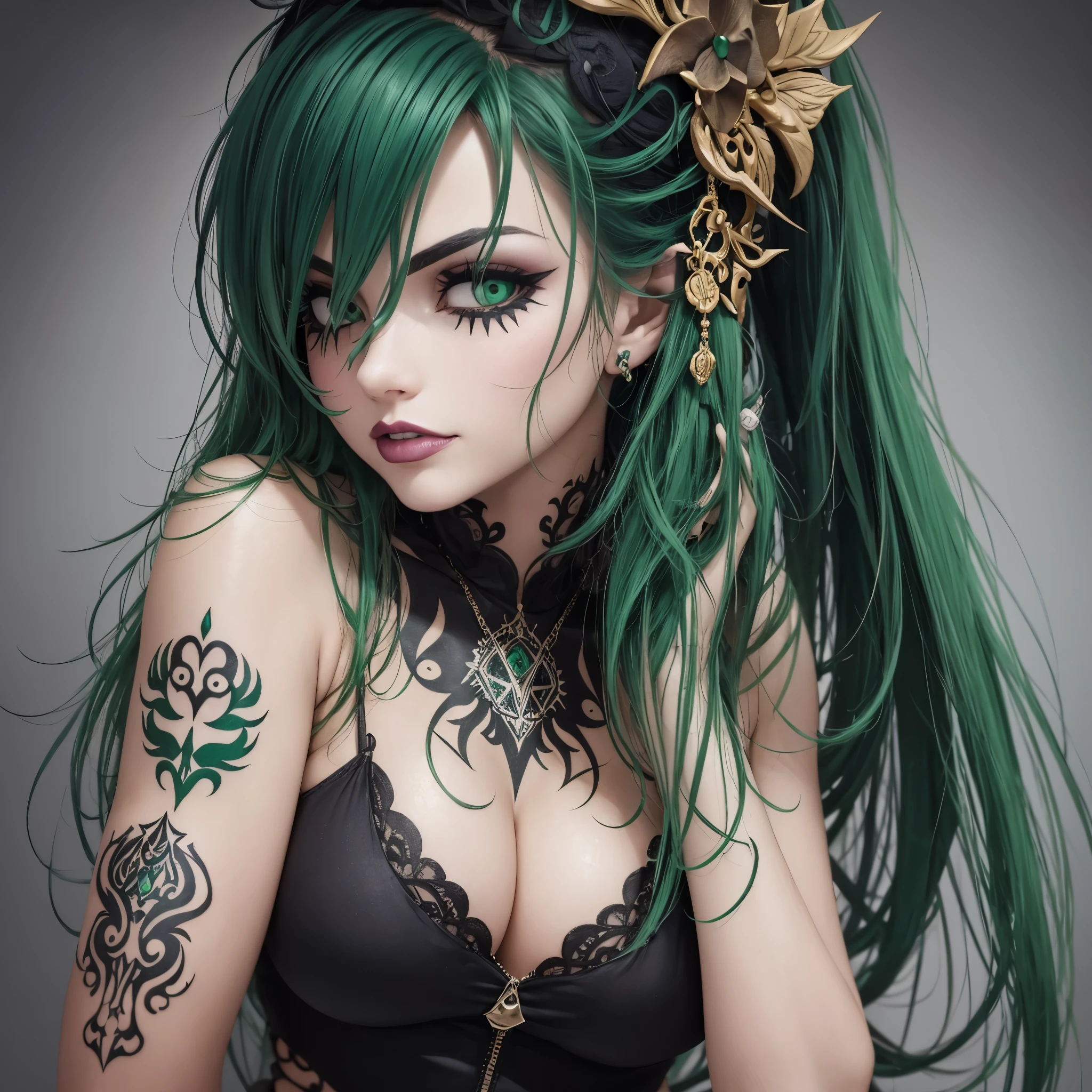 recrie o coringa, melhor qualidade, cabelo (verde), tatuagem, egirl, dark