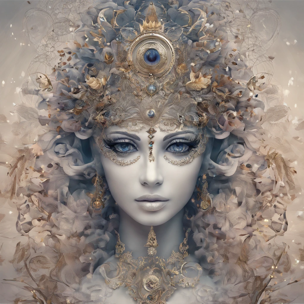 (best quality,ultra-detailed,meilleure illustration,meilleure ombre,chef-d'artwork,Une haute résolution,Illustrations professionnelles,artworks d'art célèbres),Detailed eyes,beaux yeux,Décolleté en gros plan,science-fiction,colored sclera,yeux de robotarques du visage,Tattooed with,(fractalized,yeux fractaux),grands yeux,yeux grands ouvertise au point des yeux),Mise au point du visage,Yeux cosmiques,yeux de l'espace,Gros plan d'une sculpture en métal d'une femme avec une lune dans les cheveux,accueillir。extremely high detail,3D Portrait of the Goddess,Images extrêmement détaillées de la goddess,Un superbe portrait d'une goddess,Image latérale de la goddess,Portrait d'une belle goddess,Portrait en pied de la goddess,Hecate, goddess,Portrait d'une goddess nordique de la lune,déesse de l'espace et du temps
