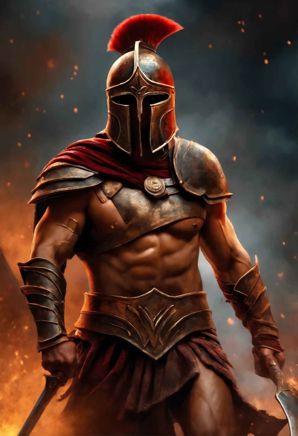 oil paint spartan warrior, fighting , bloody armor, epic, 8k oil paint