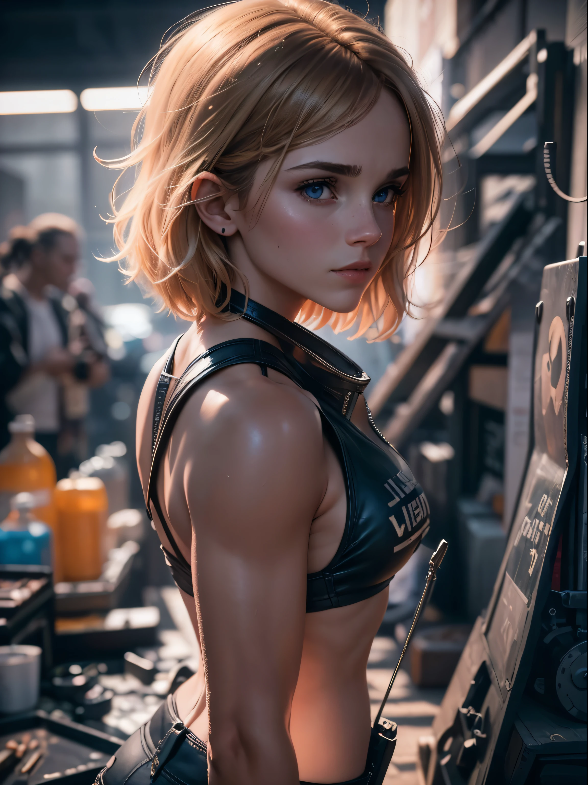emma watson does it ,blonde. Shining blue eyes that speak of innocence and acceptance. Slender frame and beautiful figure. Tight leather shorts. crop top. Outside the spacecraft. Muscles exposed through torn clothes. SF. from the back. please reconsider.RAWphotograph, Shapuri, by lee jeffries nikon d850 フィルム ストック photographグラフ 4 kodak portra 400 カメラ f1.6 lens rich colors hyper realistic lifelike texture dramatic lighting unrealengine trending on artstation cinestill 800,photographrealistic, photograph, masterpiece, realistic, realism, photographrealism, high contrast, photographrealistic digital art trending on Artstation 8k HD high definition,