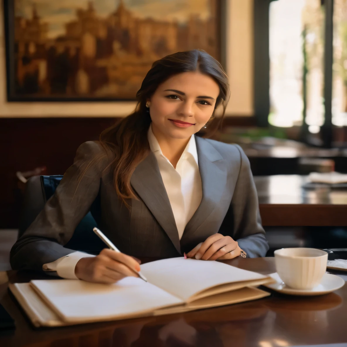 woman in a business suit writing in a notebook at a table, woman in business suit, garota de terno, advogada, garota de terno, imagem profissional, business woman, young business woman, retrato profissional, in a business suit, wearing a business suit, foto profissional, wearing business suit, foto de retrato, foto de perfil profissional, retrato corporativo profissional