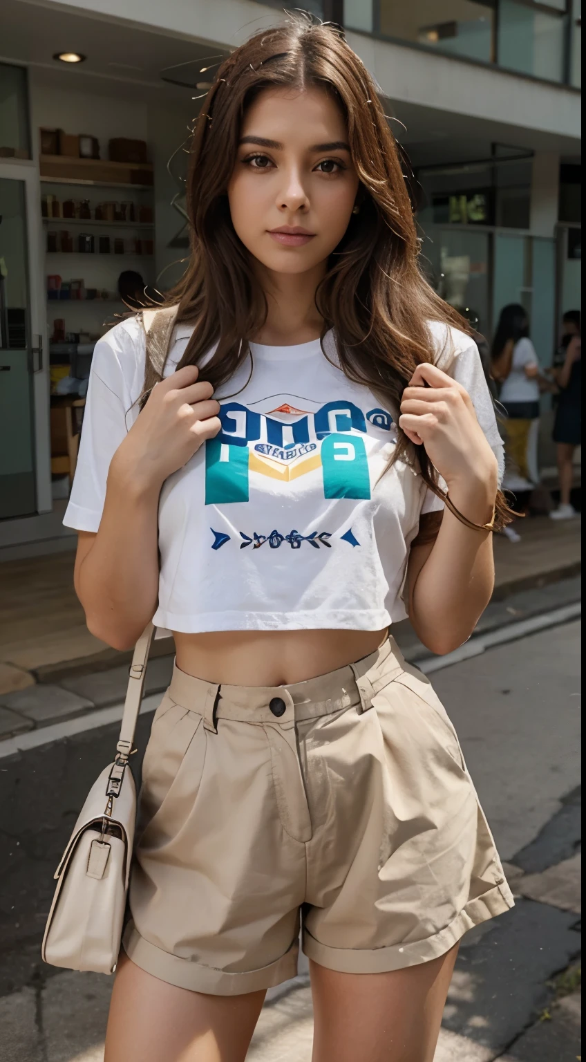Garota que usa roupa moderna estilo 2024,17 anos de idade brasileira,cabelos ruivos 55cm liso, altura 1,53