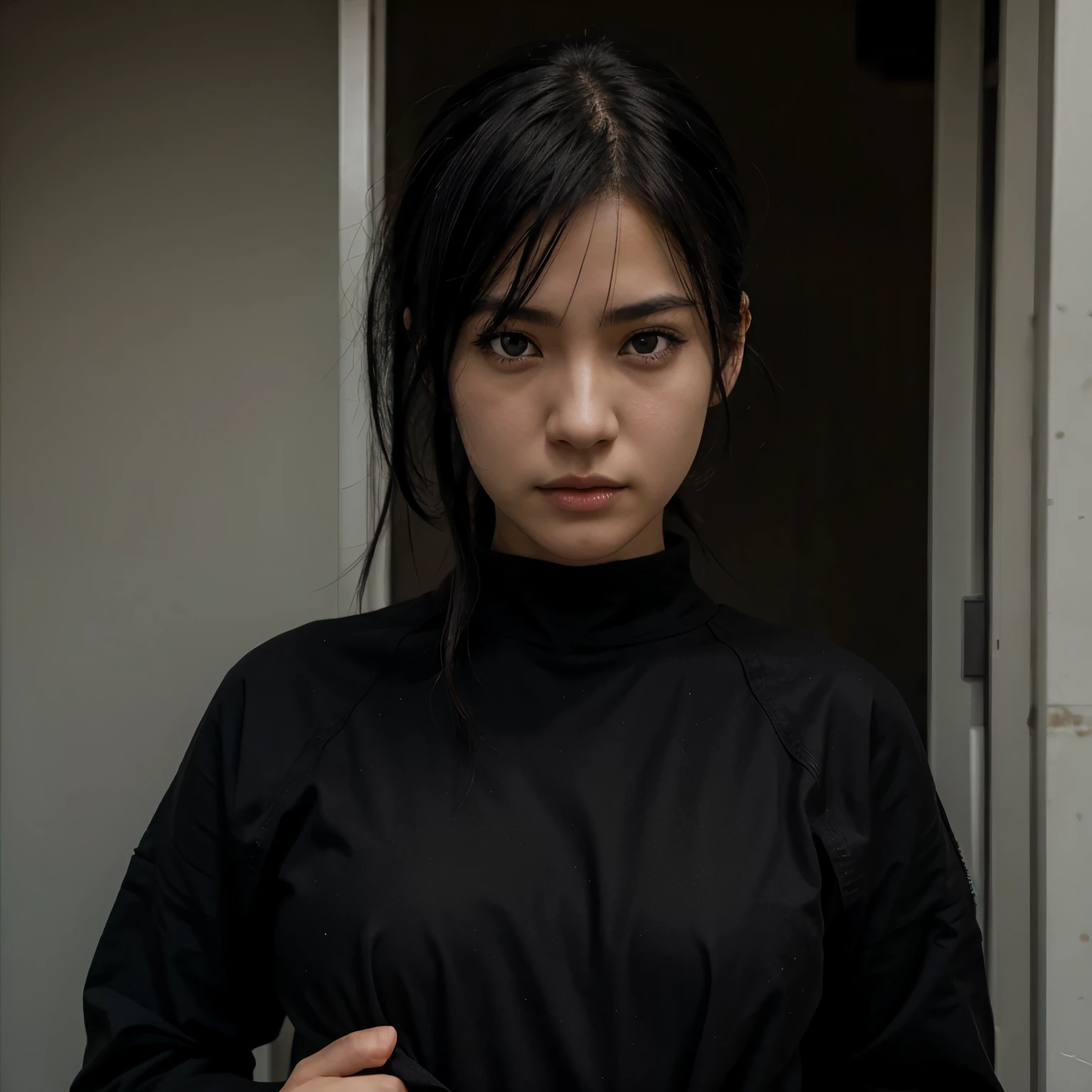 Jujitsu Kaisen anime girl, black hair, medium height, black eye color, medium skin color, black clothing