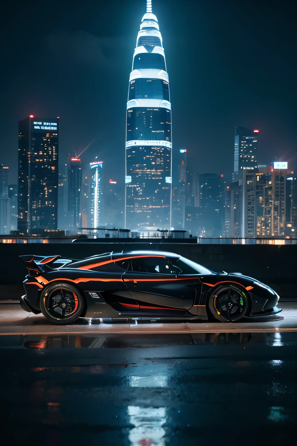 Wallpaper landscape,Style neon mirage: supercar koenigsegg, flashing neon lights, Night view of high-rise buildings, Dragging the trail of liquid light. liquid, Reflection car'Vibrant neon shades, Creates a kaleidoscope of water splashes against an urban backdrop. 这个超现实的奇观是使用 Cinema 4D 的liquid模拟在 f 光圈下制作的/2.8, ISO 400, Shutter speed is 1/60 seconds. final image, Optimized with gamma correction and tone mapping, Presenting an intoxicating fusion of speed, color, and liquid magic, Get inspired by the style of Alex Roman and Beeple.