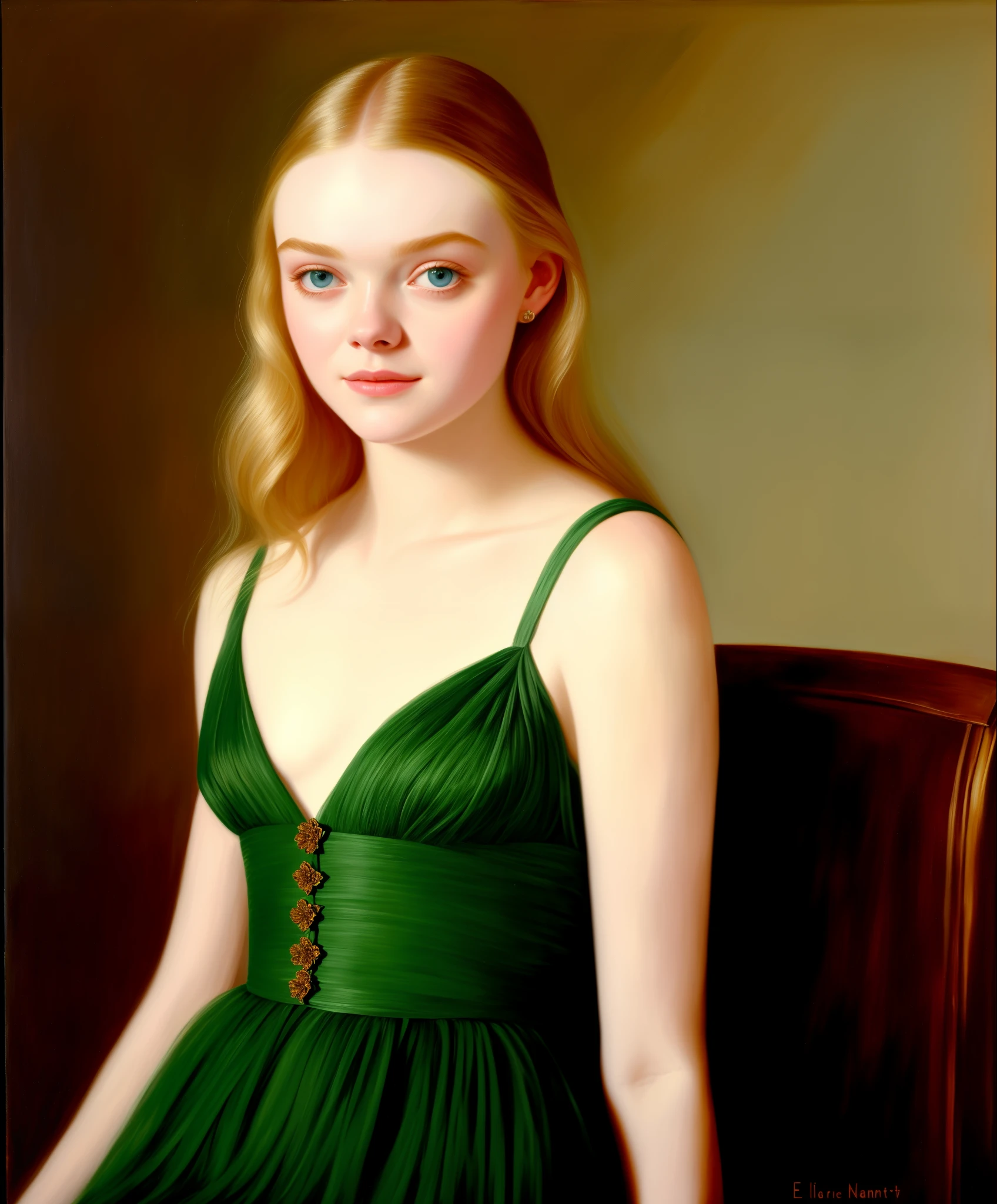 portrait of Elle fanning,beautiful, oil on canvas, romanticism